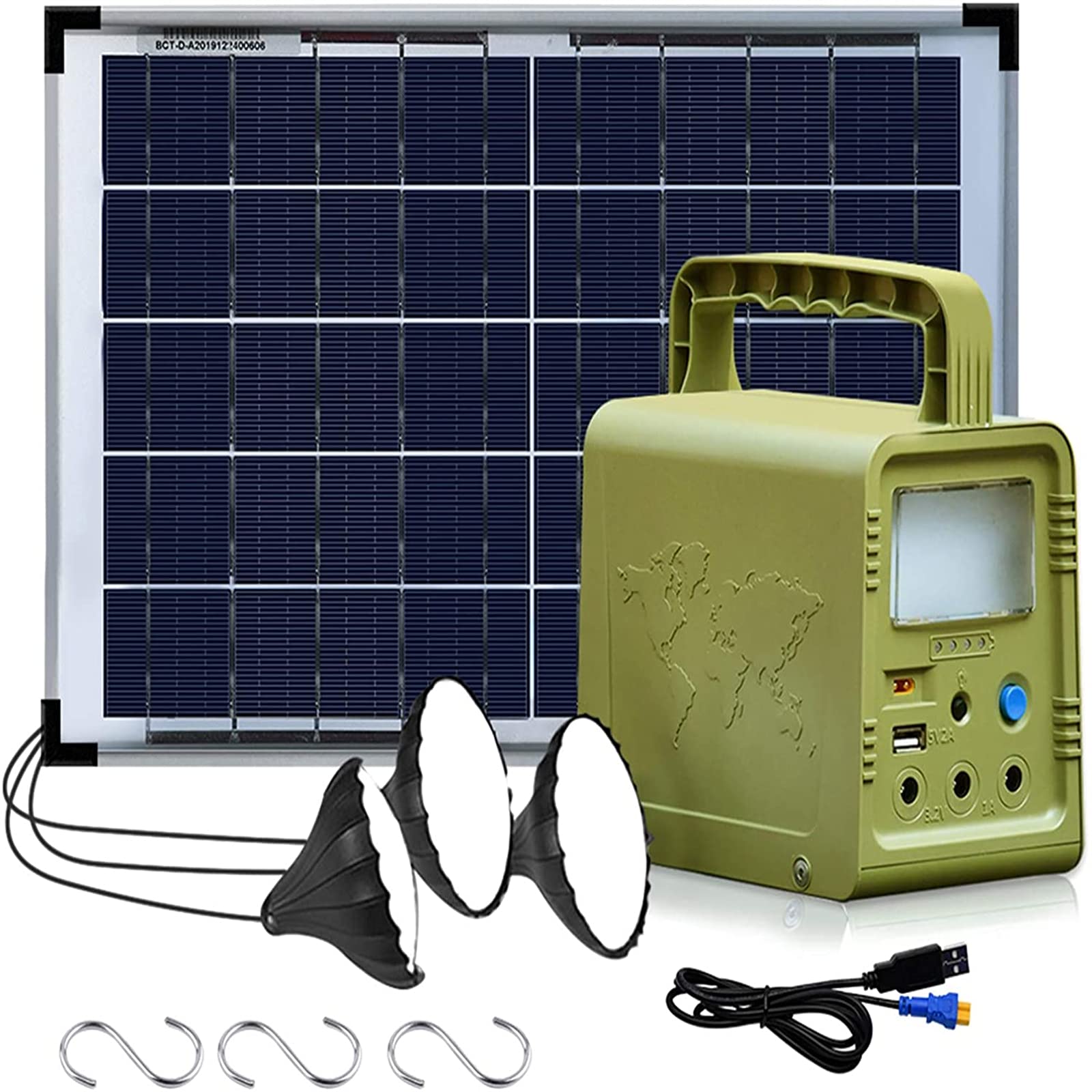 Estación de energía portátil de 84 Wh, generador solar con 3 bombillas LED, puertos USB duales para acampar al aire libre