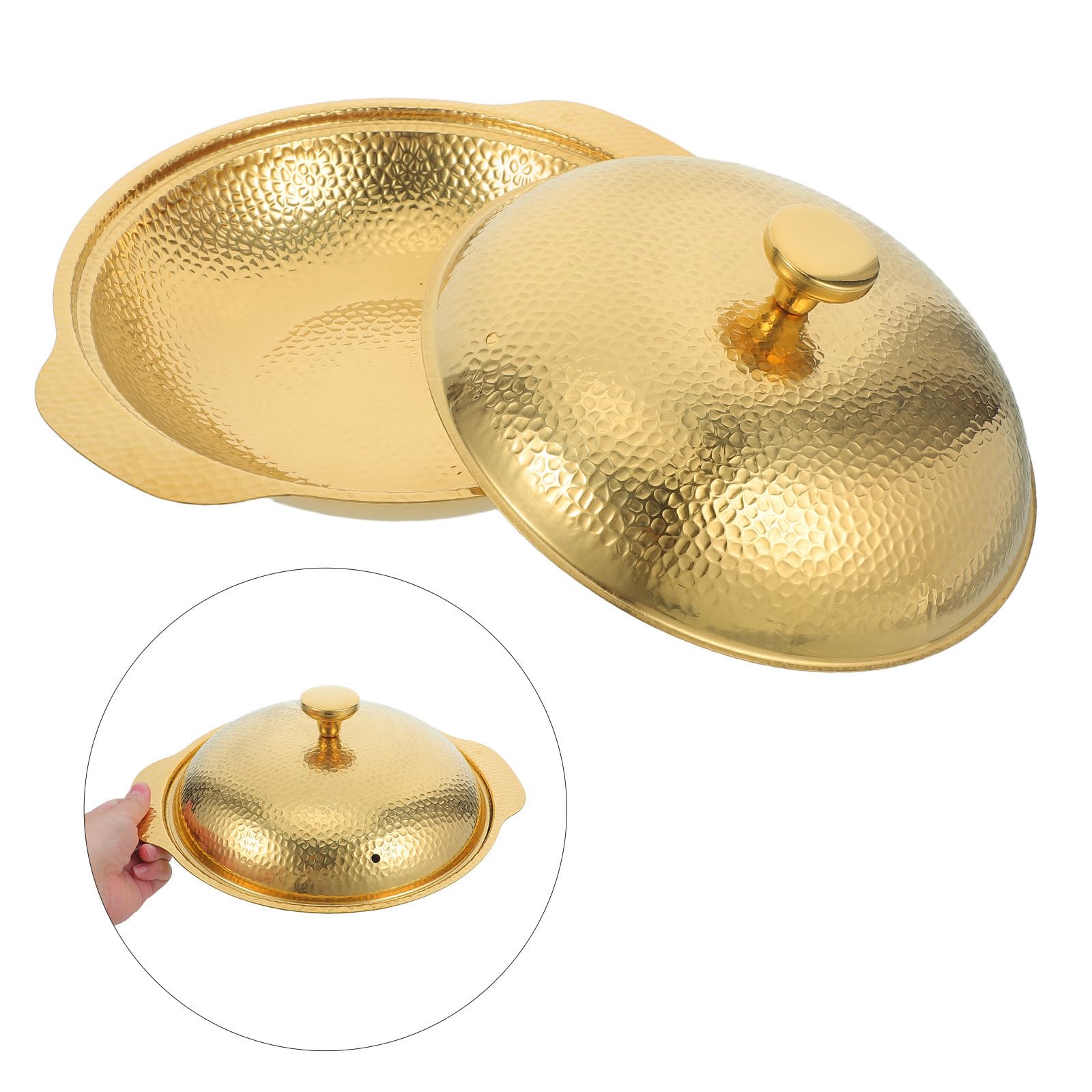 MAGICLULU Padella per Paella Fondo Piatto e Coperchio Doppia Maniglia in Acciaio Inossidabile con Design Martellato Distribuzione Calore Uniforme per Cene a Casa