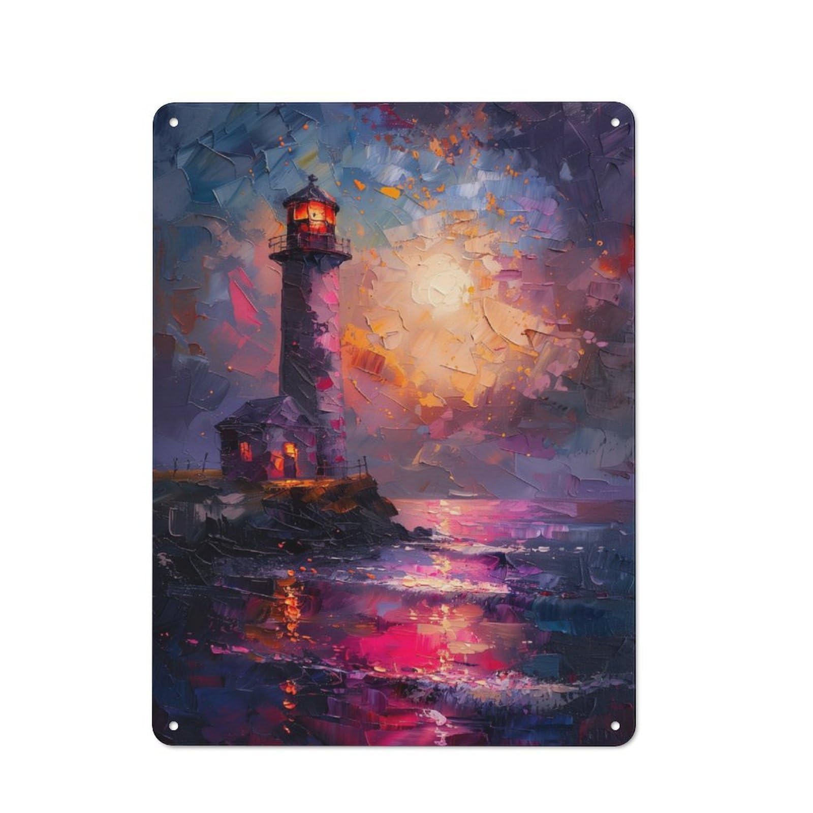 Junmoney Purple Ocean Lighthouse Printed Metal Sign 40X30cm For Guest Room Or Hallway, Suited To Home Decor Collectors