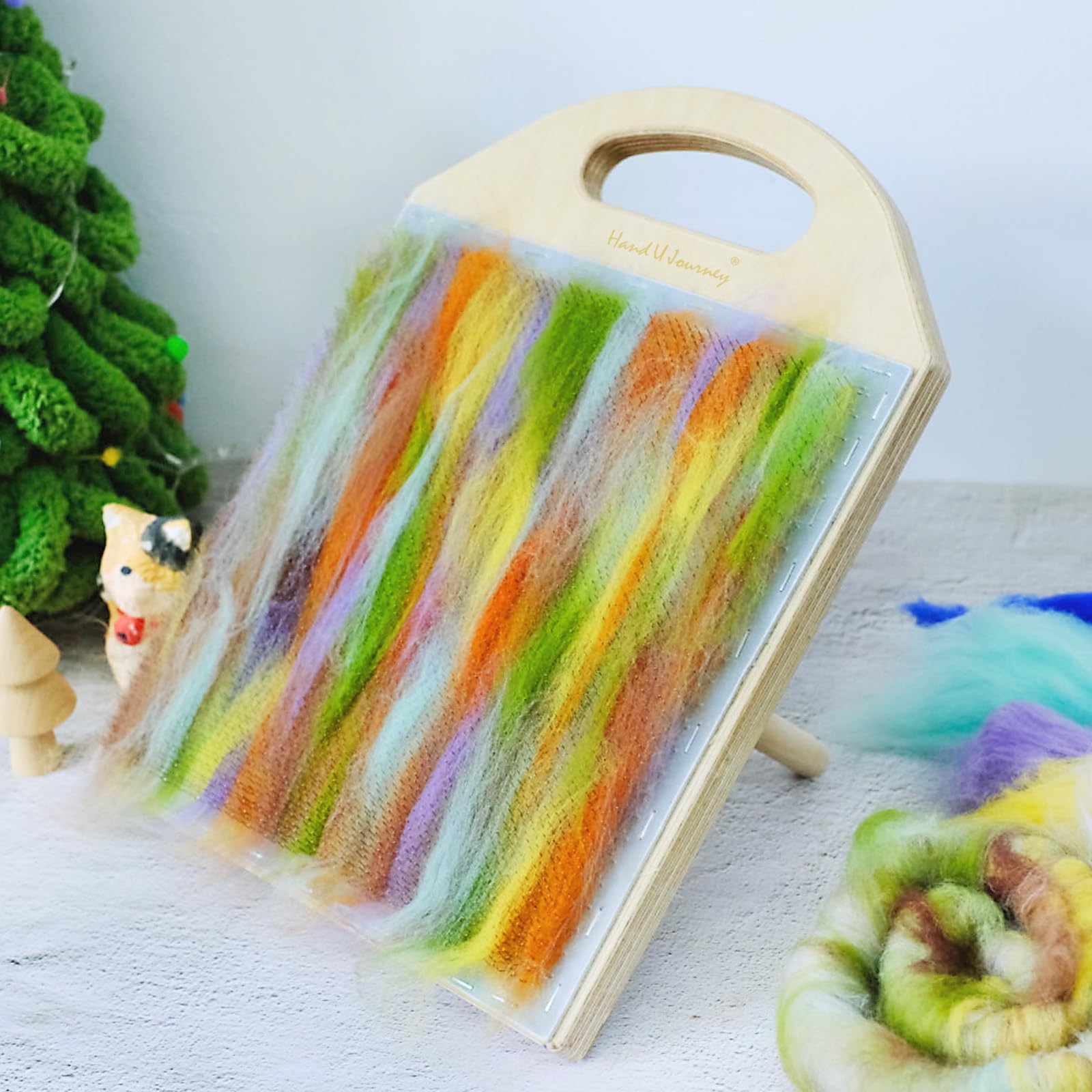 HAND U JOURNEY Wool Blending Board - 9.8 Inch, 6.5 PPI Card Cloth, Includes 2 Dowel Rods