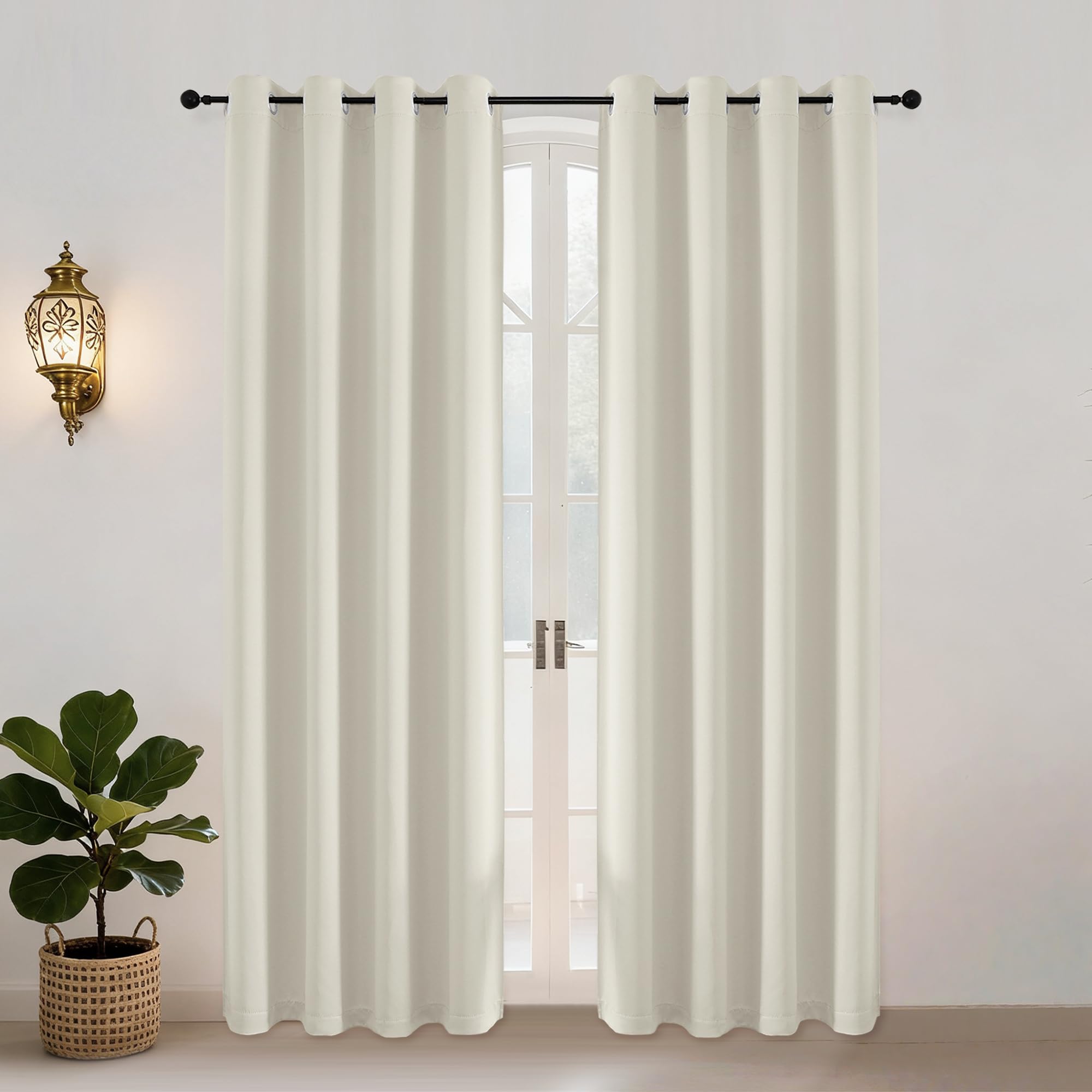 Simplebrand Ava Natural Blackout Eyelet Curtains for Living Room 200 cm Length 2 Panels Set, Solid Thermal Insulated Privacy Window Treatment Curtains Blackout Drapes, W 140 cm x L 200 cm — image 1