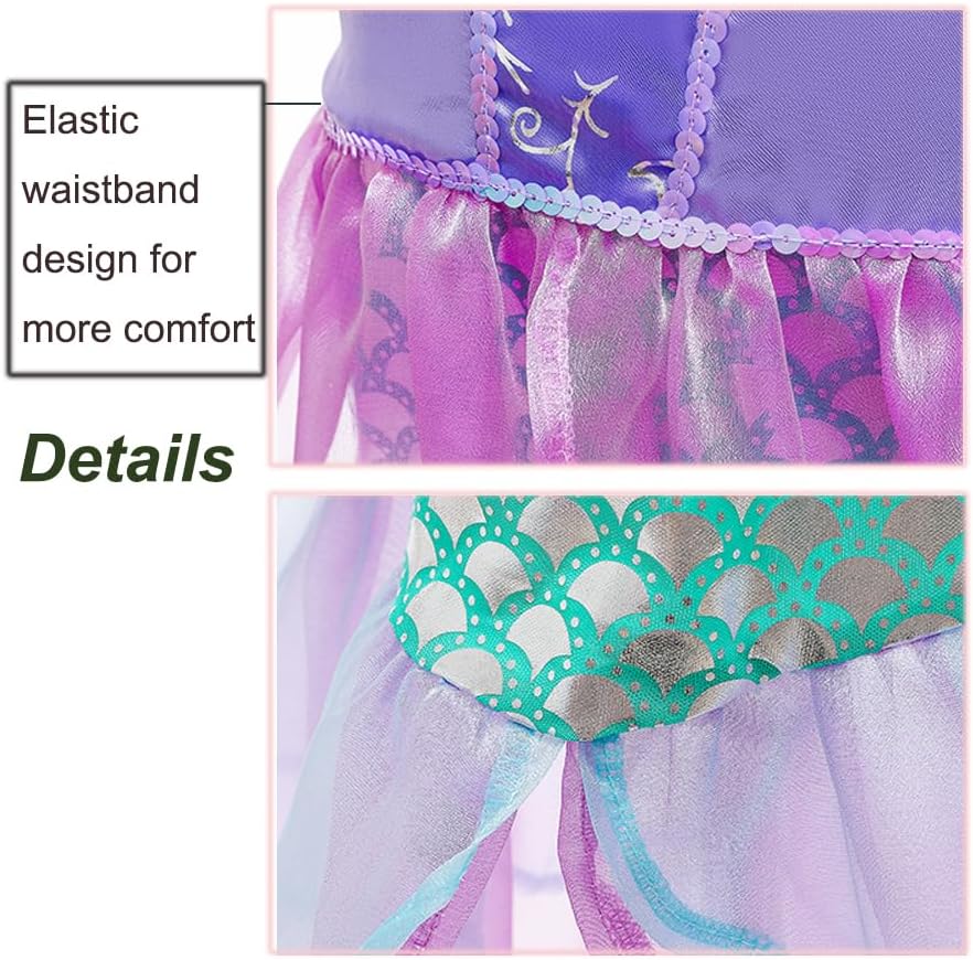 Miniatura 4 de Little Girls Princess Mermaid Costume for Girls Dress Up with Accessory for Christmas Birthday Party Supplies