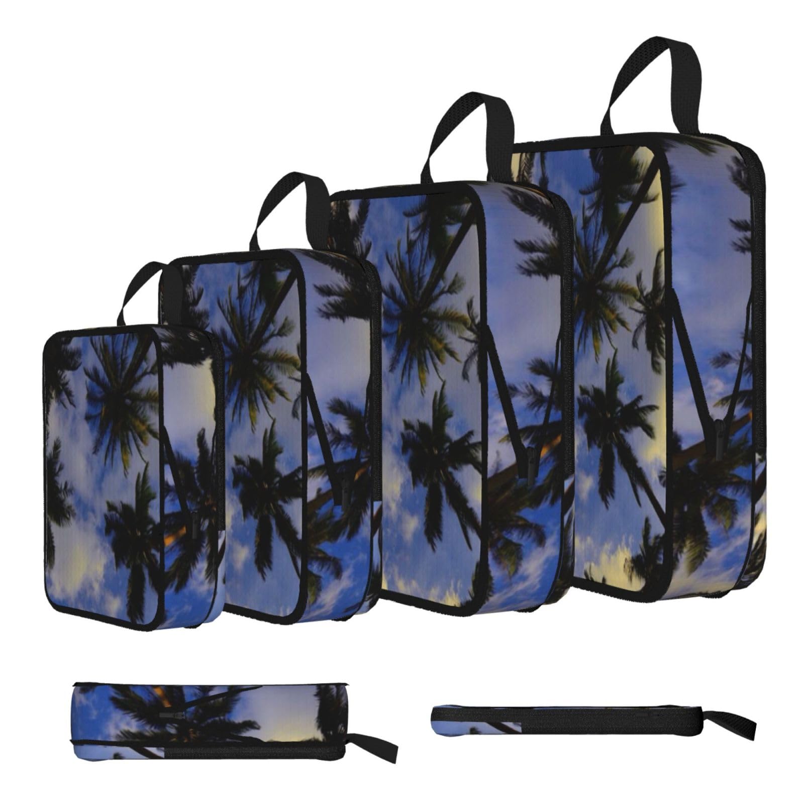 Palm Trees Print 4 Set Compression Packing Cubes For Suitcases,Expandable Storage Bags Organizers