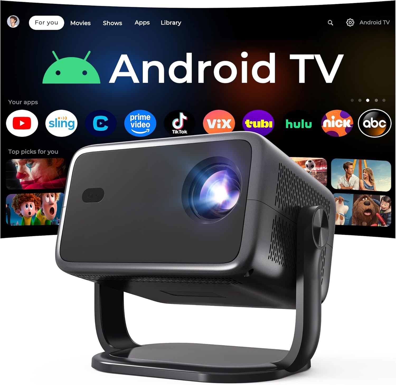 [AI Voice Assistant] Smart Projector with Android 14, Native 1080P 4K Supported, 800 ANSI, WiFi 6 & BT 5.4, AI Auto Focus/Keystone, 360° Rotating Portatif Projecteur Compatible with Netflix/iPhone/iOS
