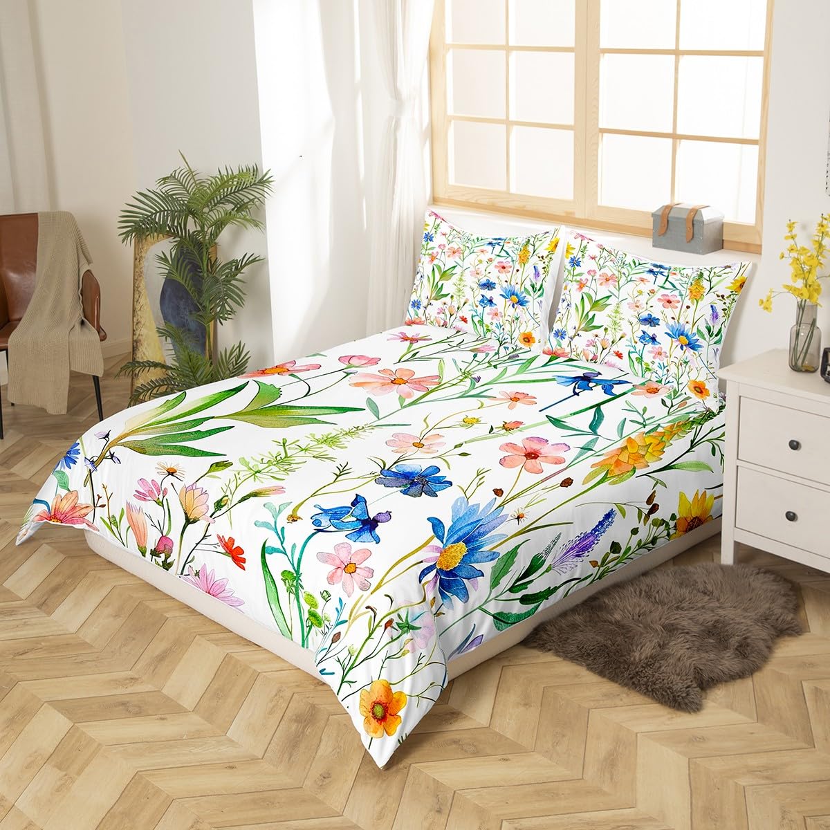 richhome Floral Comforter Cover Set Botanical Floral Duvet Cover Natural Theme Bedding Set for Women Men Room Decor Garden Flower Junior/Cot Bed with 1 Pillow Case - Image 3