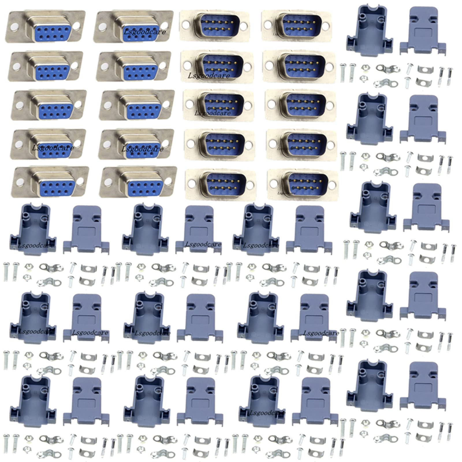 Lsgoodcare 20 porte seriali parallele RS232 DB9 9 pin D Sub maschio connettore di saldatura femmina per 20 pezzi DB9 cover in plastica