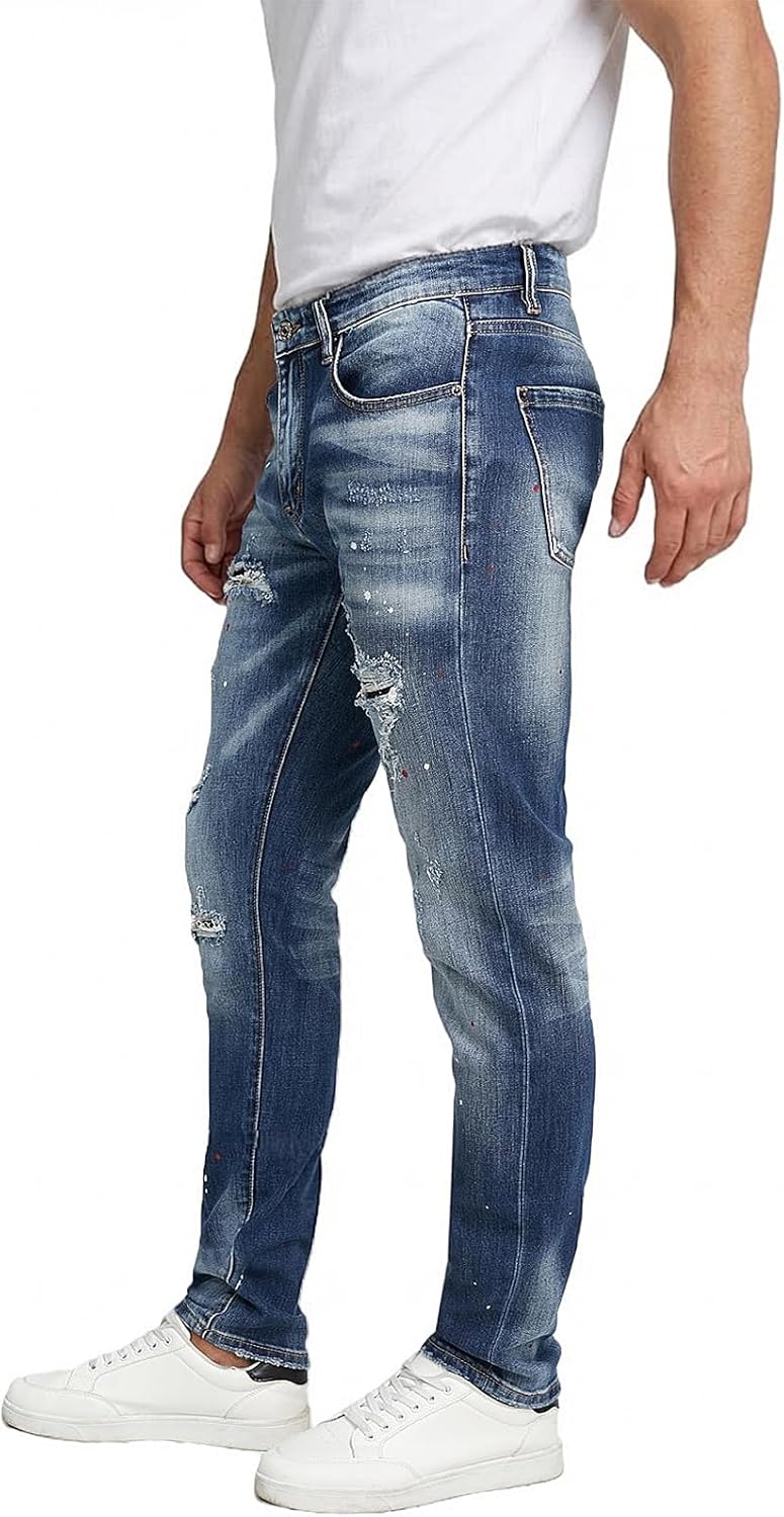 Men's Slim Fit Stretch Jeans Ripped Skinny Jeans for Men, Casual Straight Leg Streetwear Comfort Male Pants - Image 3