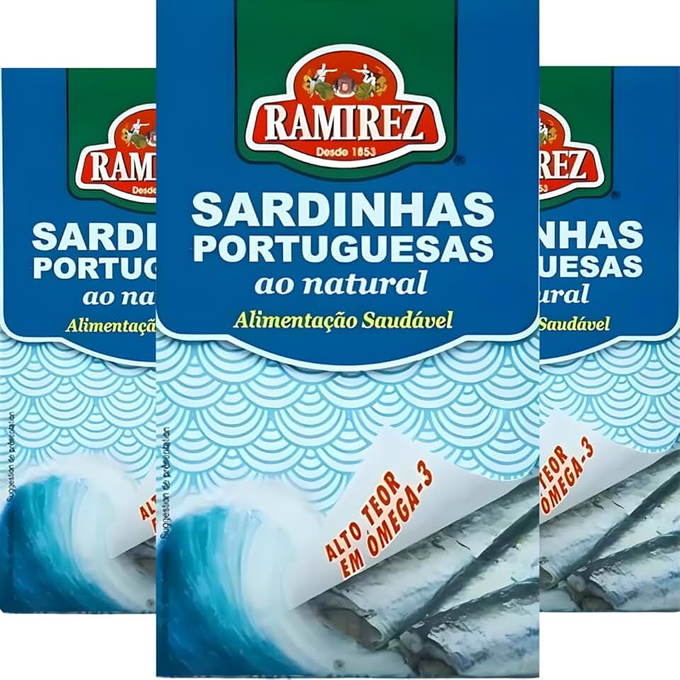 Sardinha em Lata - Importada - Portuguesa - RAMIREZ ao Natural em Água – 125g - 3 Unidades – Tampa Abre Fácil