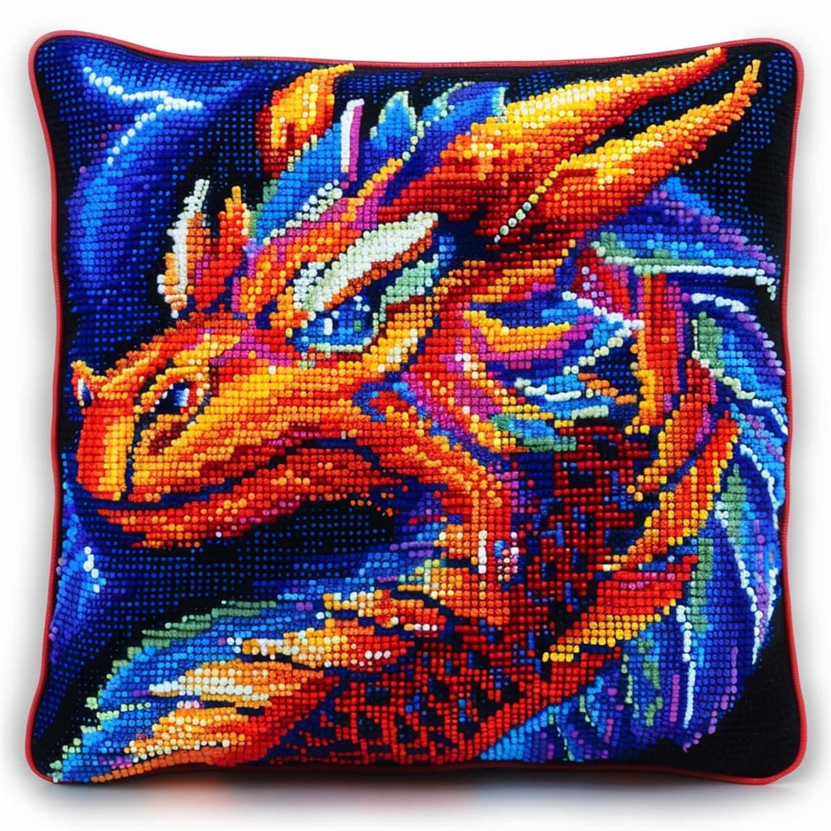 RKFLGEW DIY Latch Hook Craft Kits Anime Dragon Animal Latch Hook Kits Pillow DIY Handmade Cushion Crochet Yarn Embroidery Set Pillowcase 43x43cm