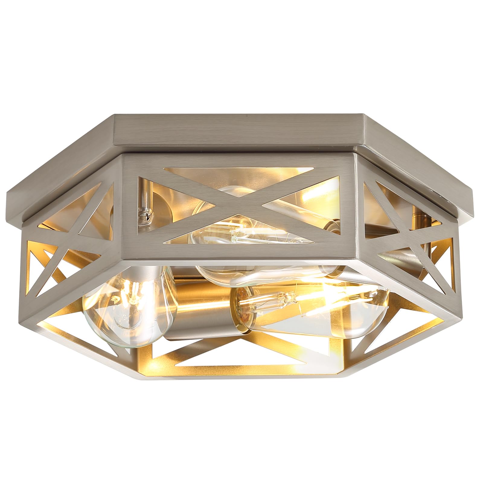 Industrial 3-Light Semi Flush Mount Ceiling Light Fixture Moder Brushed Nickel Sputnik Ceiling Lighting Farmhouse Chandelier E26 Base