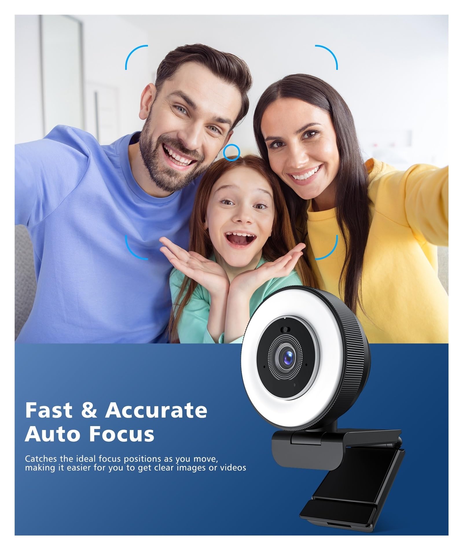 Webcam, Webcam HD 4k 30fps con luce ad anello regolabile e microfono, webcam con messa a fuoco automatica con copertura for la privacy for conferenze, streaming live, registrazione