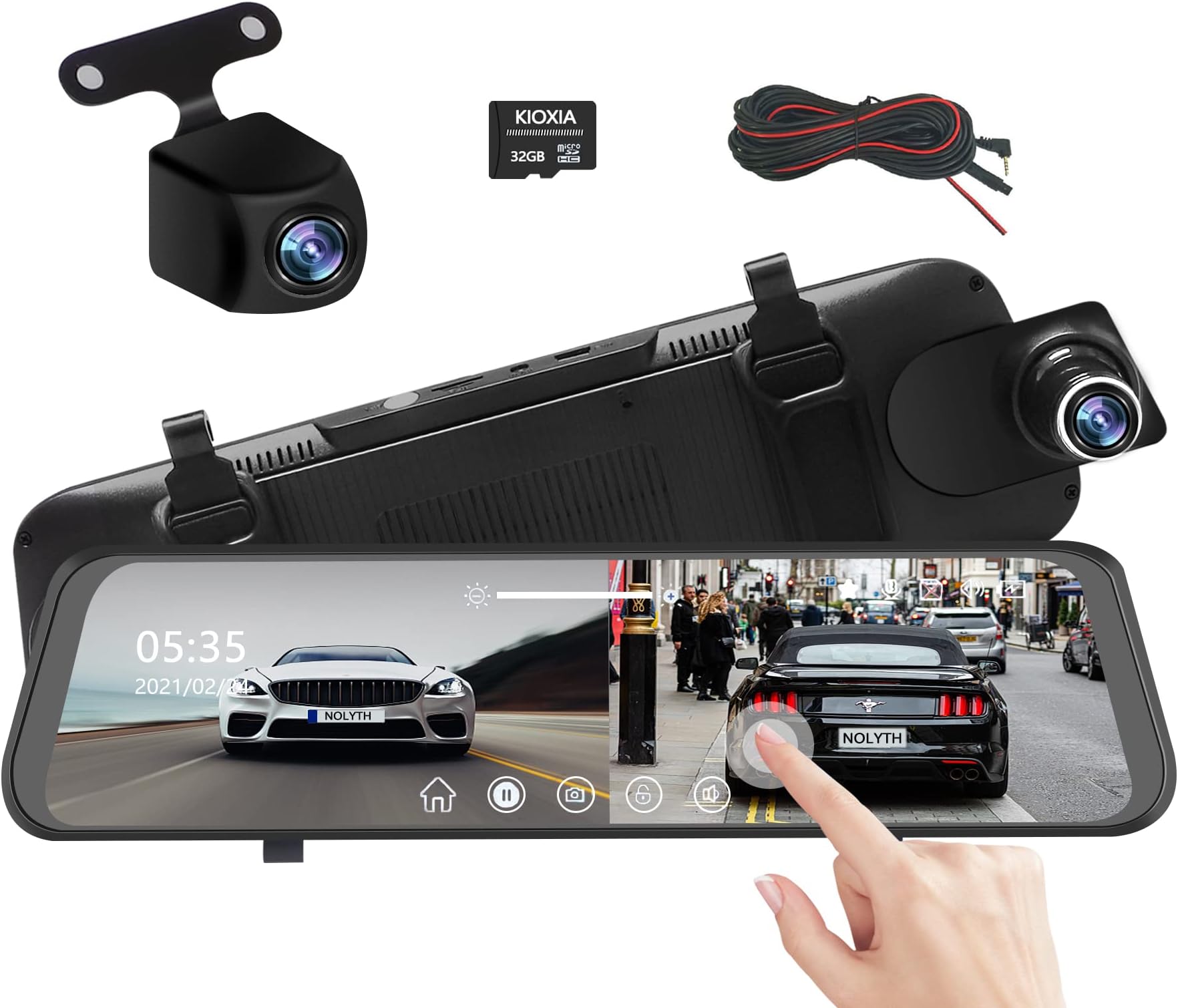 1080P Dash Cam Front and Rear View Camera for Cars, 10" Full Touch Rearview Backup Cameras HD Dash Camera with 32G Card, Night Vision, Loop Recording, G-Sensor