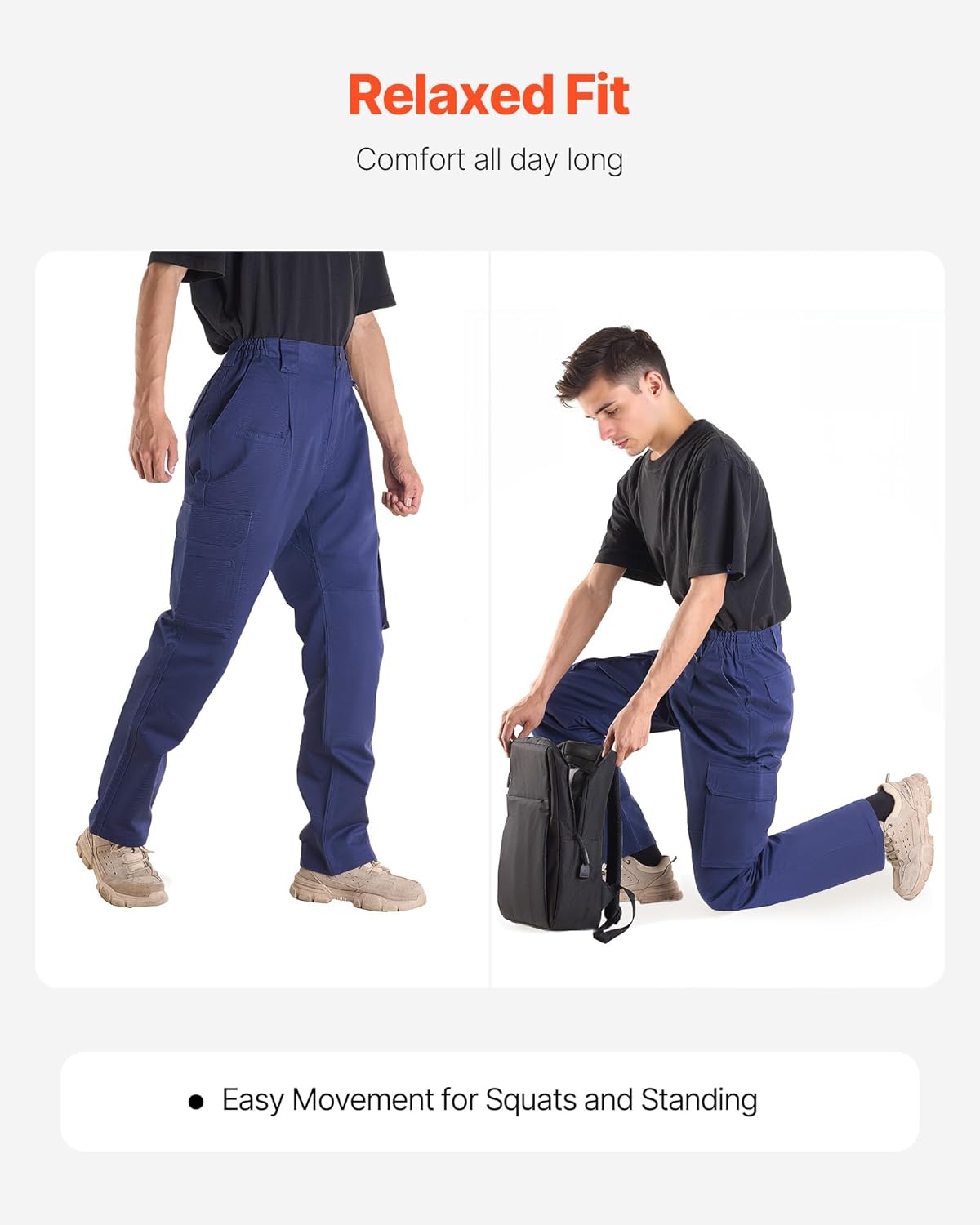 VEVOR FR Pants for Men, 9 oz 100% Cotton, Flame-Resistant Cargo Pants with Multi-Pockets and Elastic Waist, Reinforced Tear-Proof Stitching, Ideal for Welding Work and Casual Wear, M Size, Dark Blue