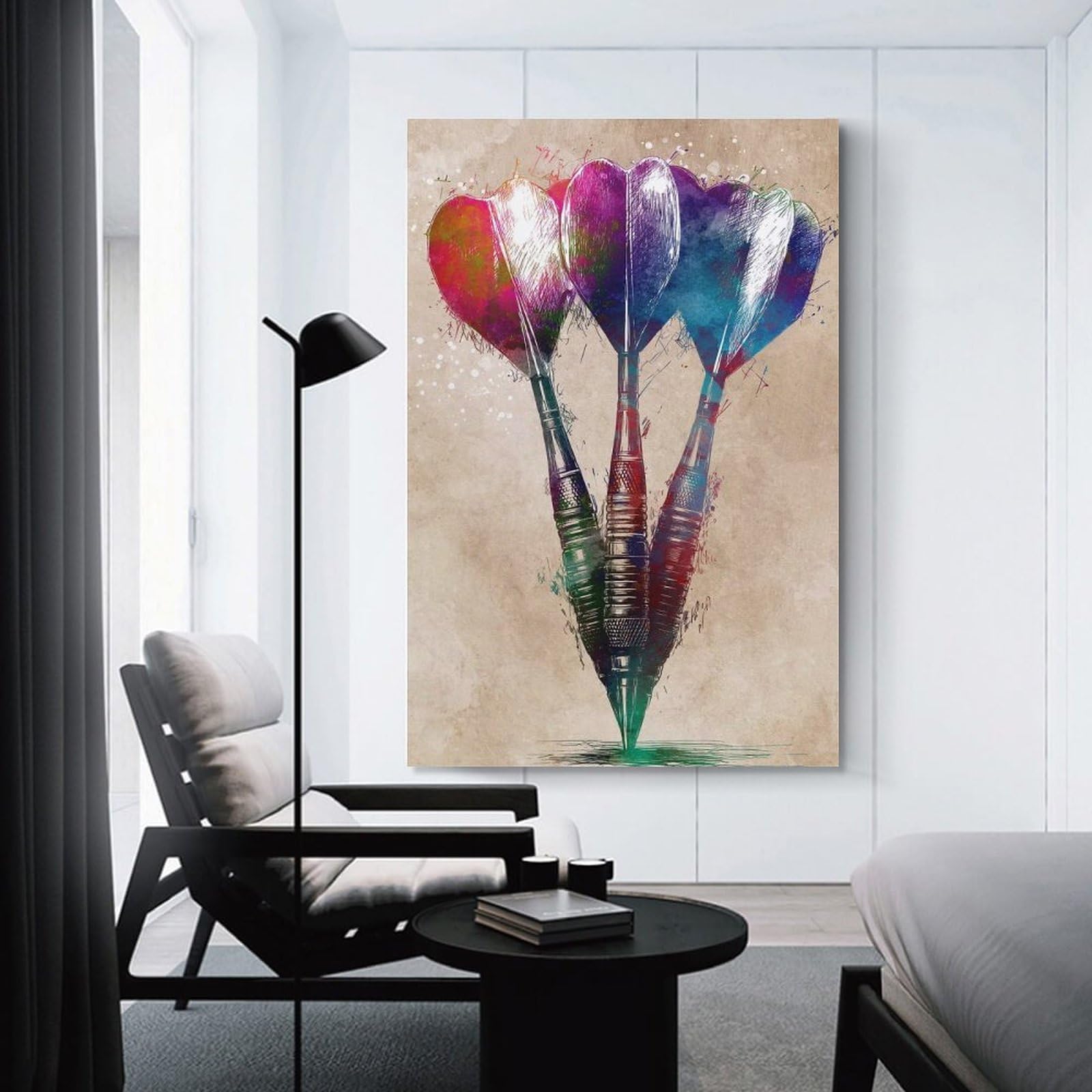 Junmoney Canvas Art Print Watercolor Darts Art, 24x36inch(60x90cm), for Gallery Wall Layouts in Home Or Office, A Versatile Canvas Print for Layering