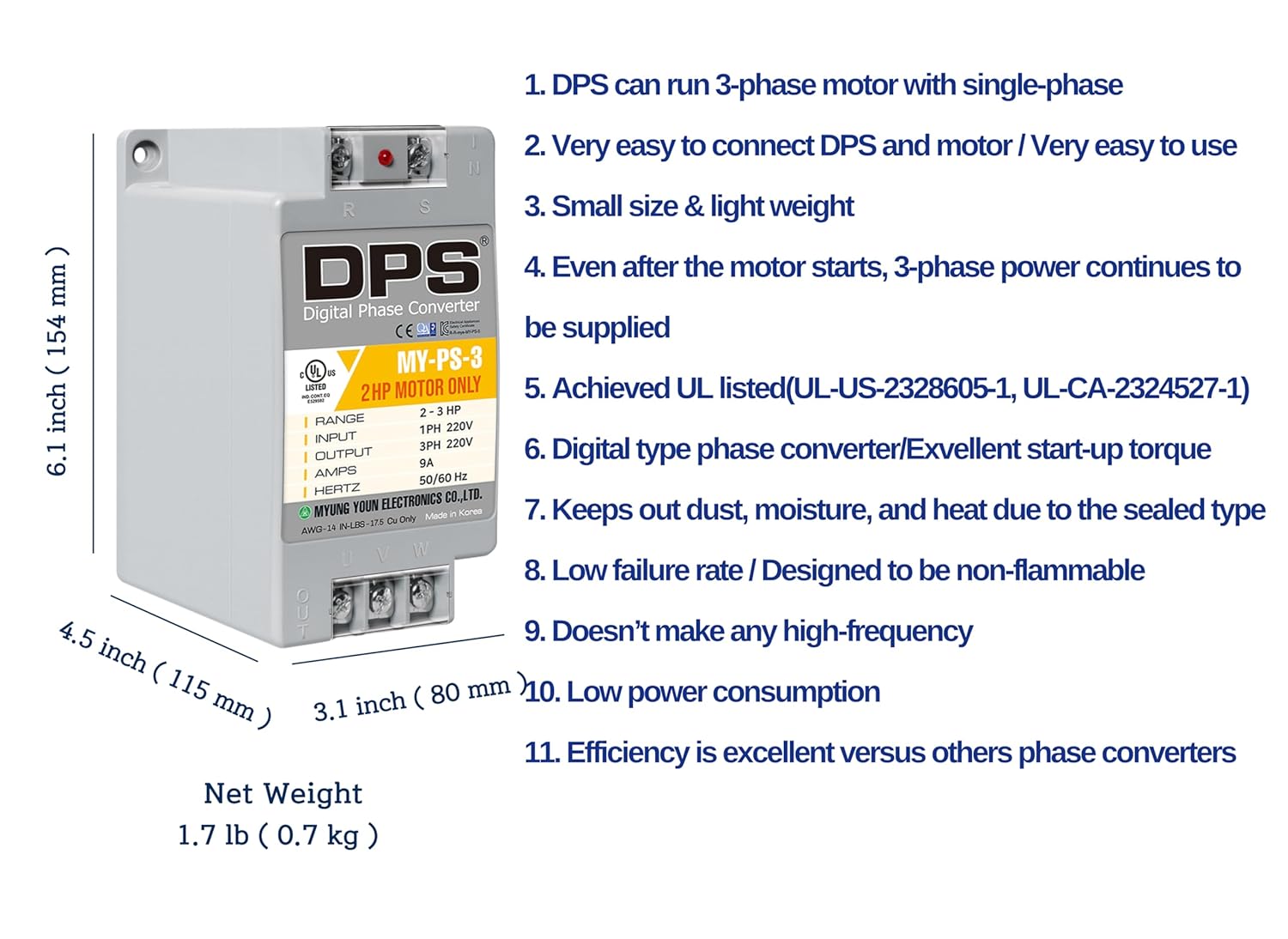 DPS MY-PS-3 Dimensions and Features