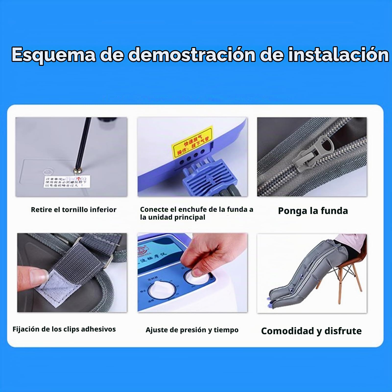 Presoterapia Profesional para Casa, Piernas+Abdomen+Brazos M 4 Cámaras | Máquina Drenaje Linfático, Masajeador de Compresión de Aire, Mejora la Circulación, Relajación Muscular, Presión Ajustable