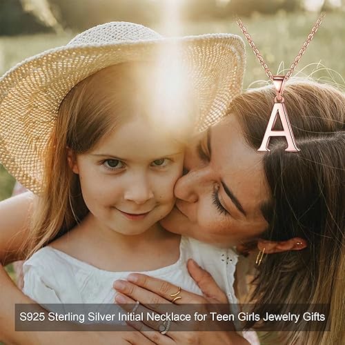 Miniatura 4 de S925 Sterling Silver Initial Necklaces for Women Girls, Dainty 14K Rose Gold Vermeil Initial Necklace Letter Initial Pendant Necklace for Women