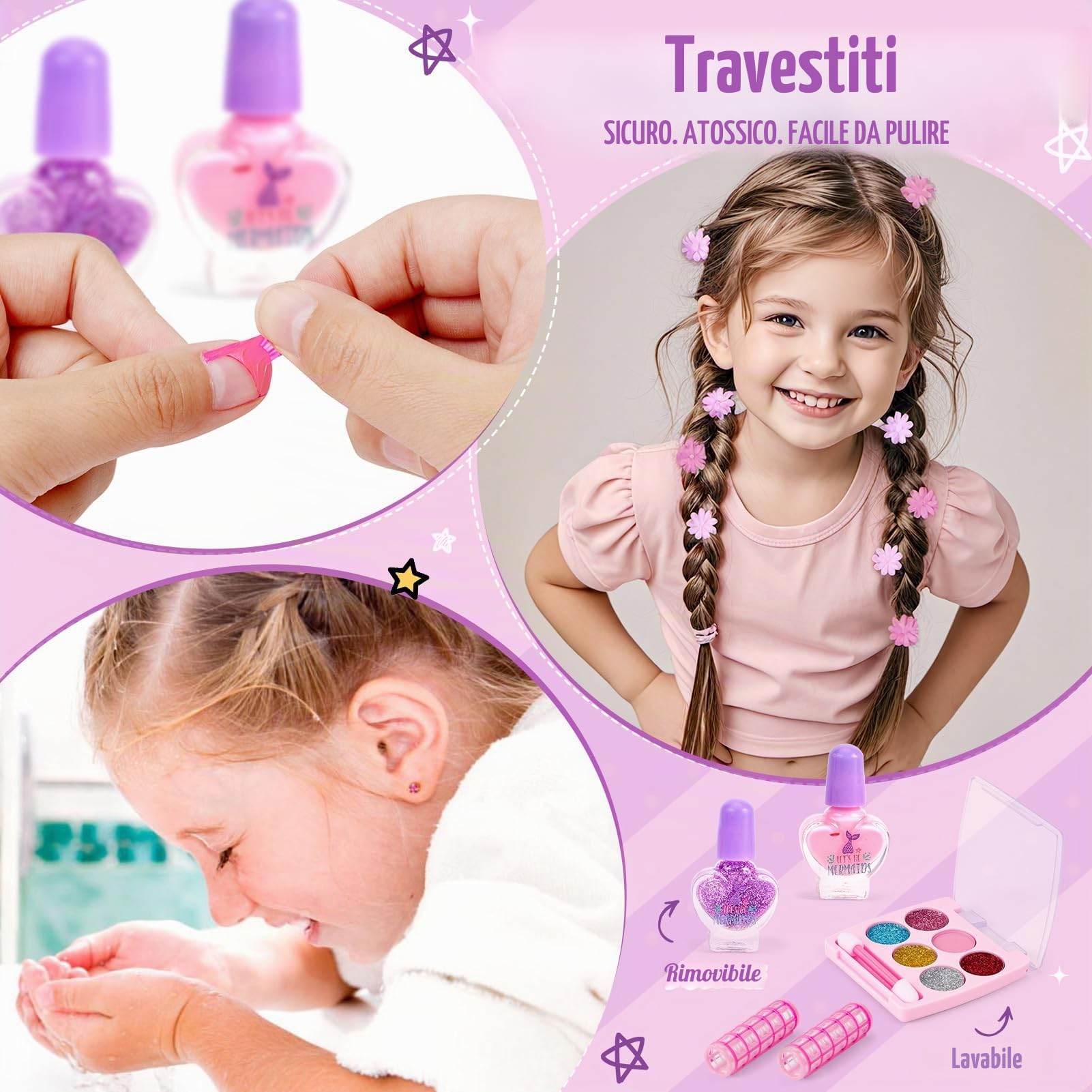 vamei Testa Bambola da Truccare e Pettinare, Set Gioco Parrucchiera Bambina con Asciugacapelli, Smalto per Unghie, Testa da Pettinare Bambina Bambola da Truccare Giocattolo per Ragazze 3 4 5 6 Anni