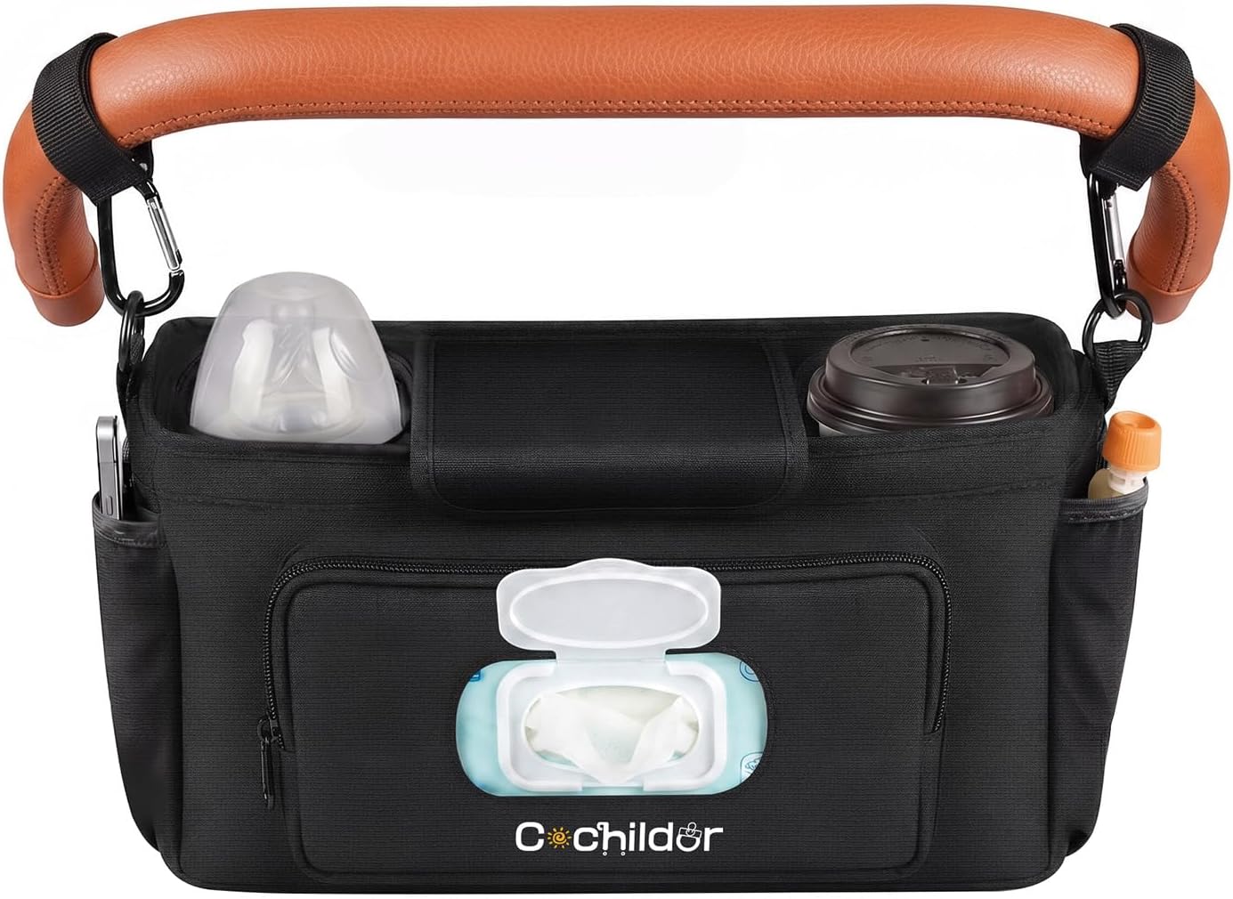 Cochildor Universal Stroller Organizer with 2-in-1 Wipe Pocket, Black