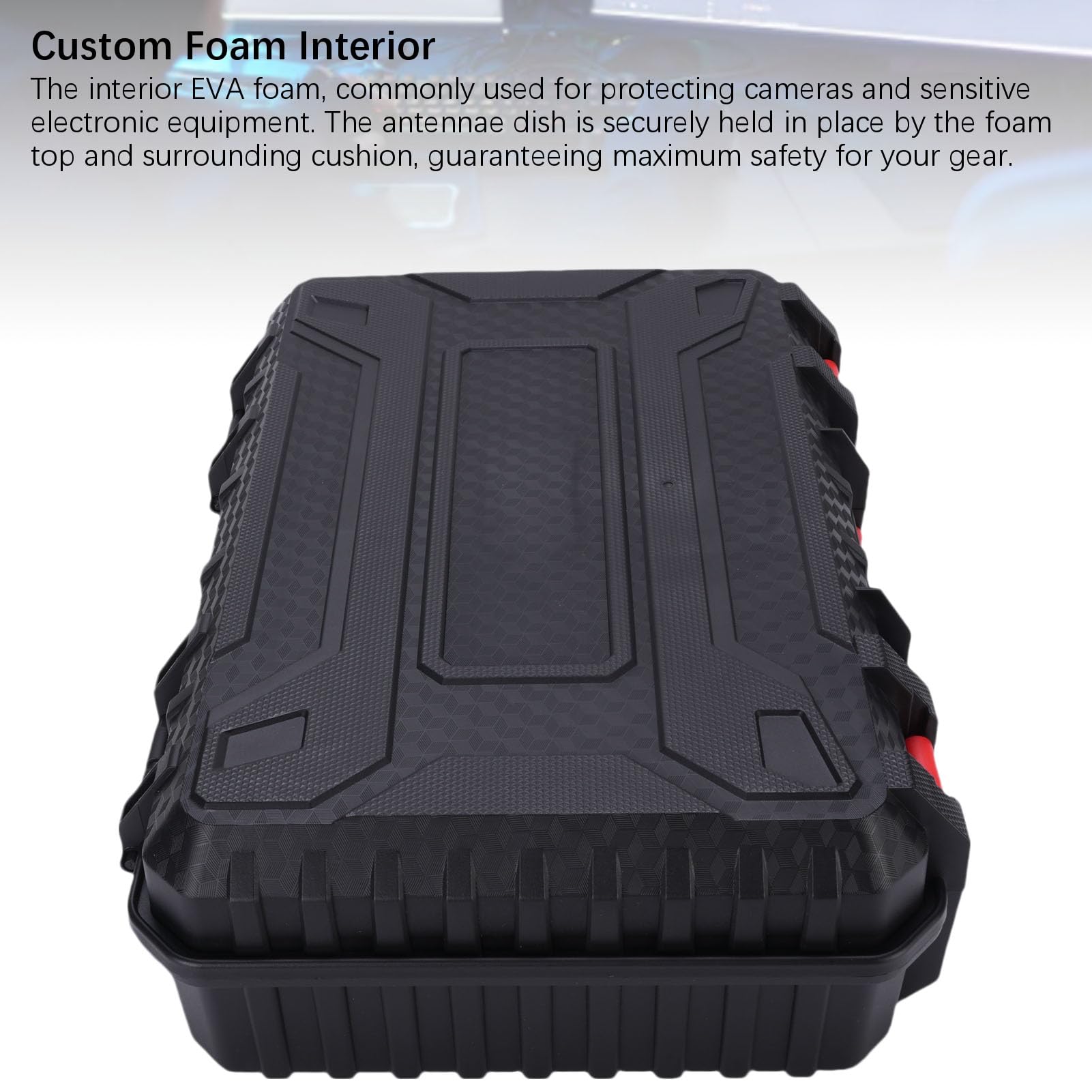 Boîte de Rangement Satellite Durable et Portable pour Mini avec Chargeur de Voiture pour Camping-Car, Voyage en Extérieur, Matériau ABS Résistant à l'eau en Noir, 15,8 X 13,4 X 3,95 Pouces