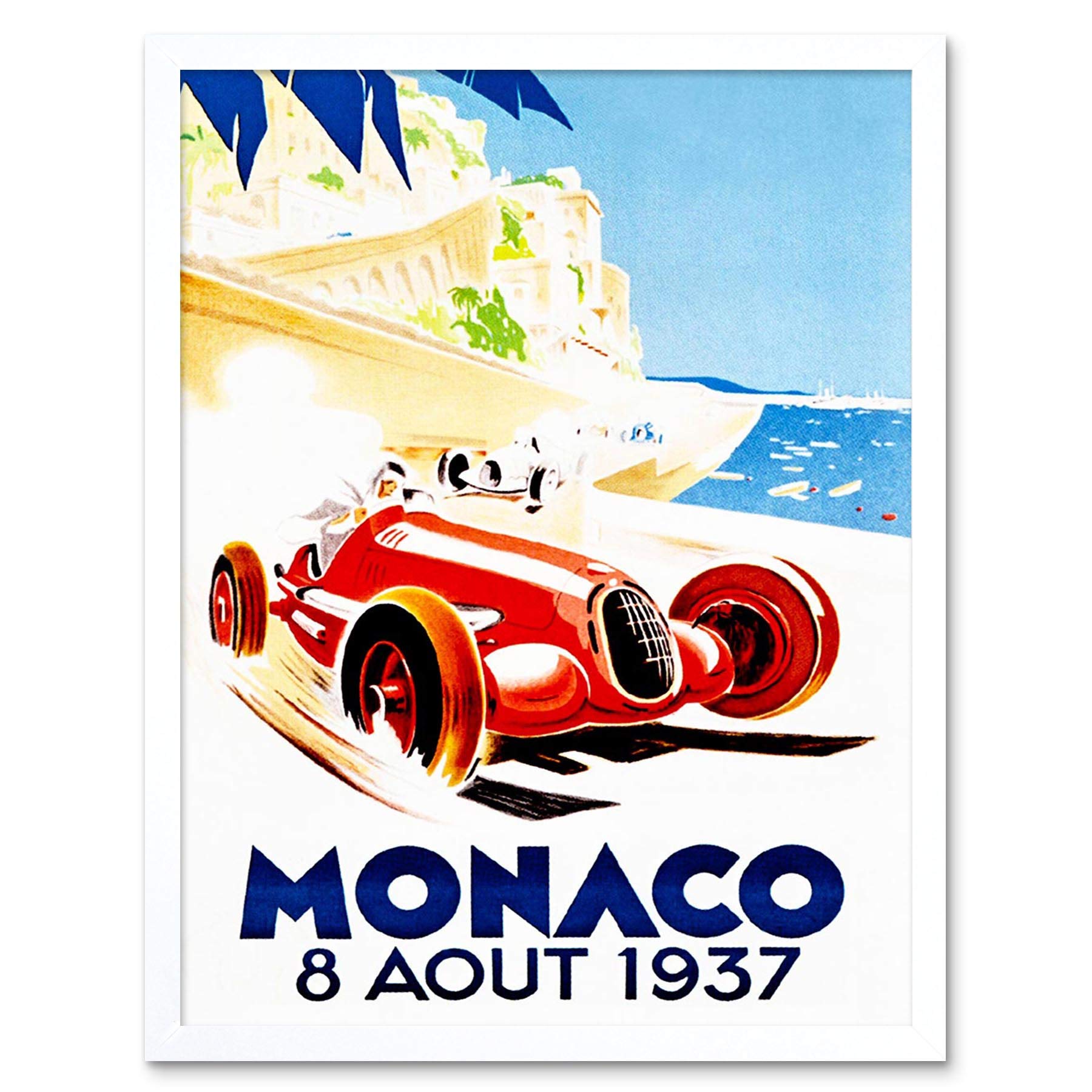 Wee Blue Coo Advert Racing Car Monaco 1937 Grand Prix Art Print Framed Poster Wall Decor 12X16 Inch