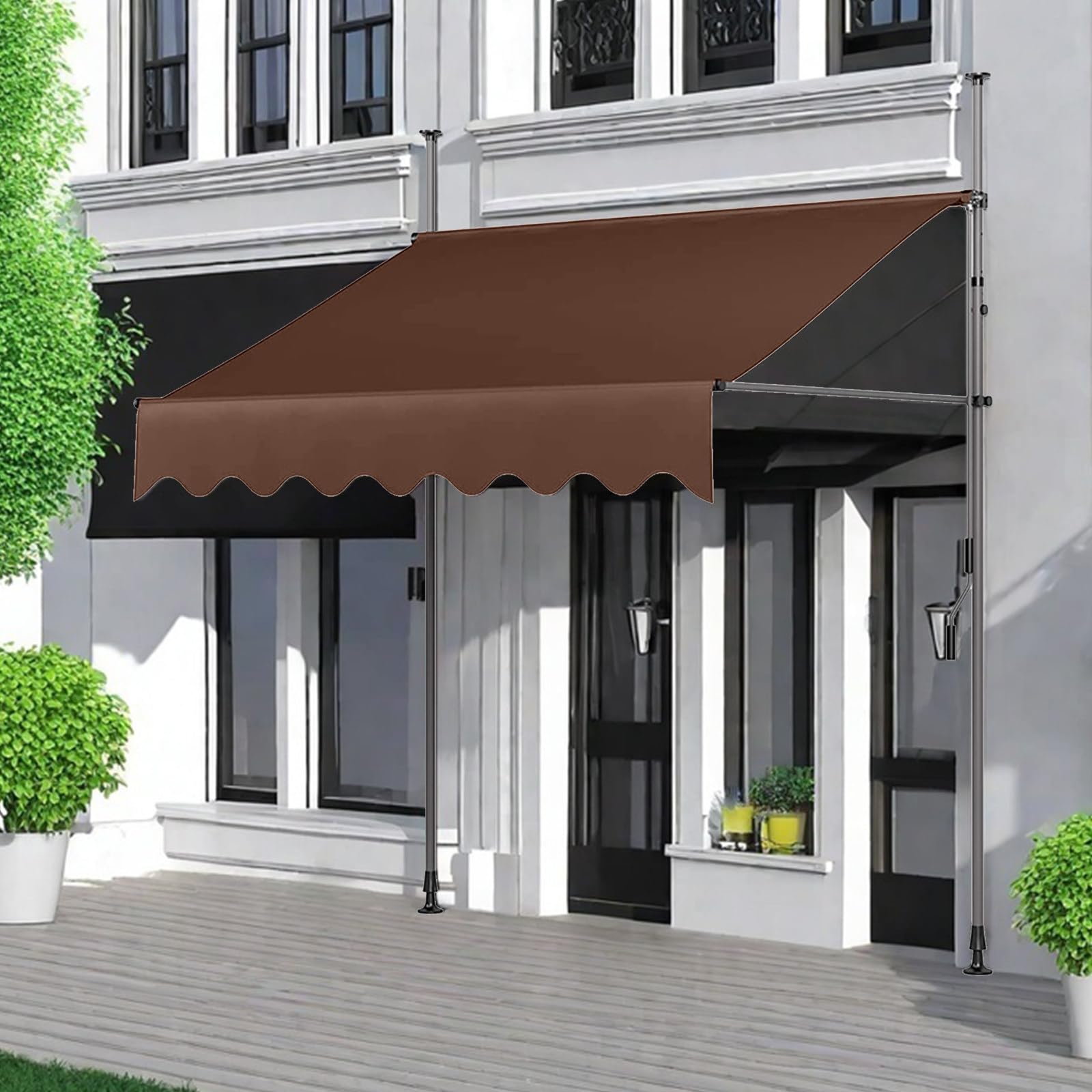 LWJSOCP Adjustable Manual Retractable Awning 200x120cm Sun Shade Canopy for Patio, Balcony & Courtyard - Easy Crank Operation Outdoor Shelter in Brown