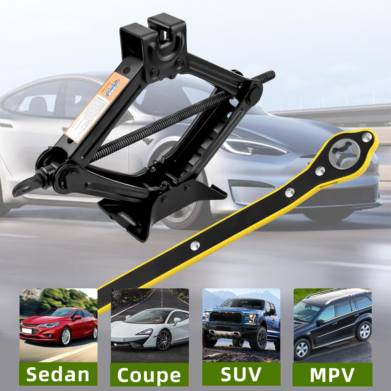 2 Tonne Scissor Jack Kit for Car SUV Universal Tyre Change Tool Set with Ratchet Wrench, Lug Nut Wrench (17/19/21/23mm), Gloves & Bag, Emergency Roadside Recovery Lifting Kit for Vehicle Van — view 6