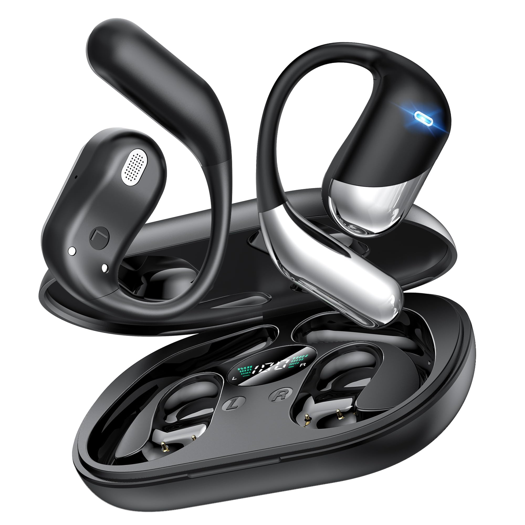 Paekole Casque à Conduction Osseuse, Écouteurs Bluetooth V6.1 sans Fil avec Micro, Autonomie 80 H, Écouteurs Étanches IP7, Casque Sport avec Crochet d'oreille pour Fitness/Musique/Appel