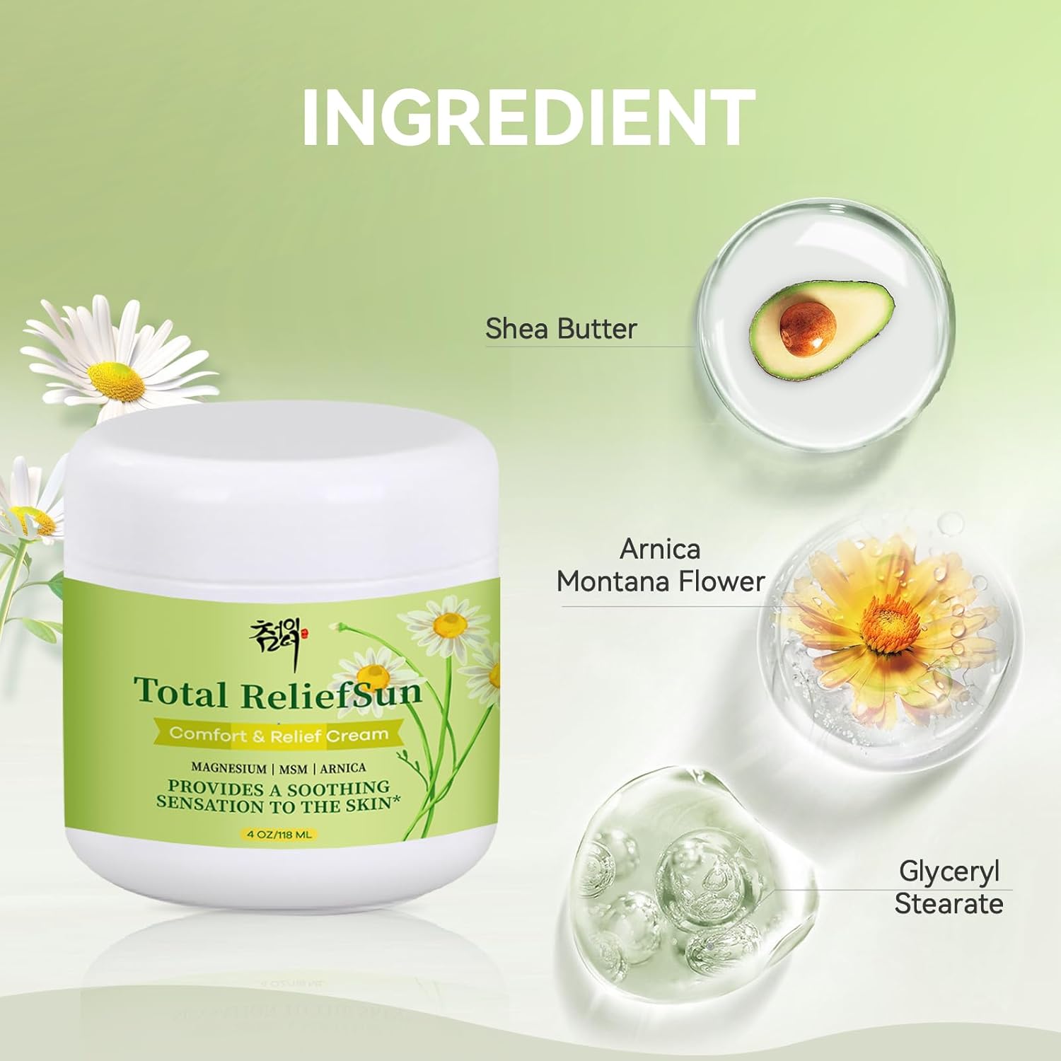 New Total Relief Magnesium Soothing Cream with Arnica,MSN,Menthol | Fast Absorbing | Natural Joint Soothing Moisturizer for Hands, Feet, Knees, Neck & Back,Waist,Muscles | 120g/4.23oz