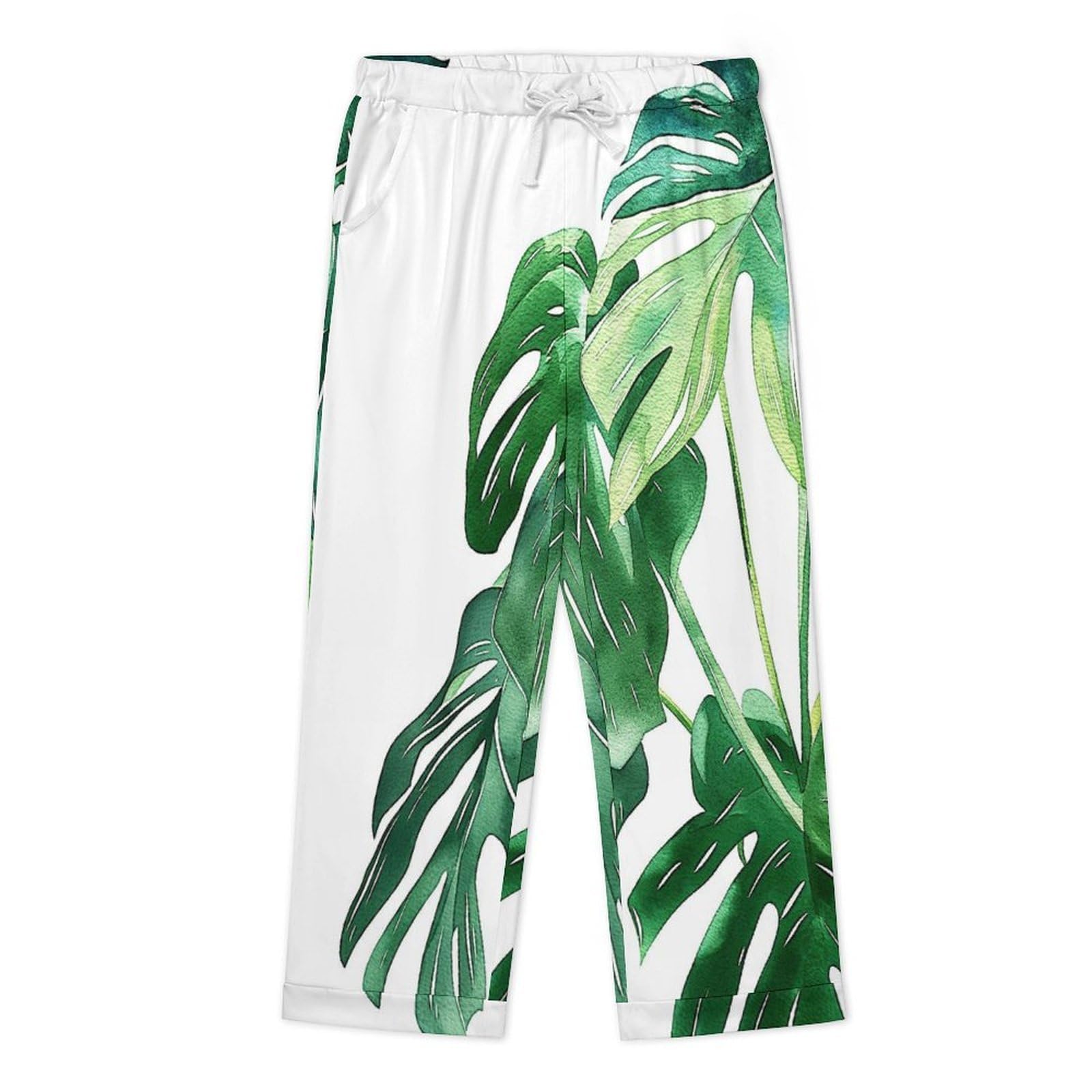 OLEETS Completo Pigiama da Uomo - Foglie Verdi Pigiama Invernale Pantaloni Top Caldo Autunnale Traspirante Morbido 2 Pezzi Casual Ampio