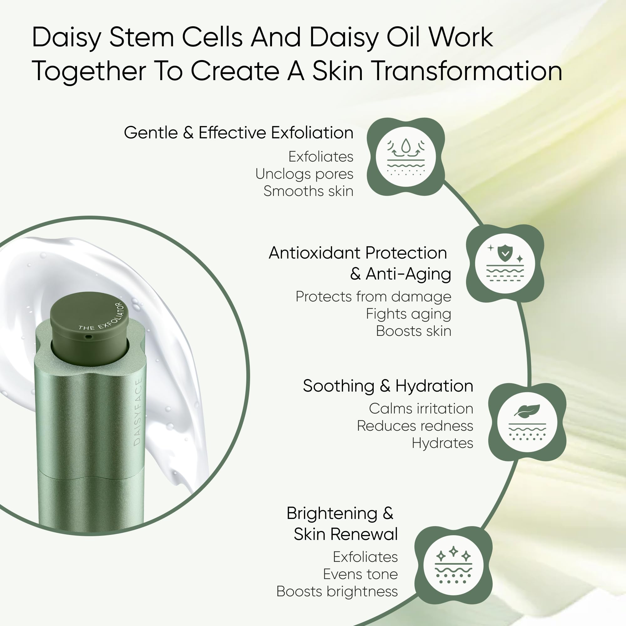 DAISYFACE Brightening Face Exfoliator Refill 30ml, Gentle Exfoliation Refill with Daisy Stem Cells, Bamboo Powder & AHAs - Image 2