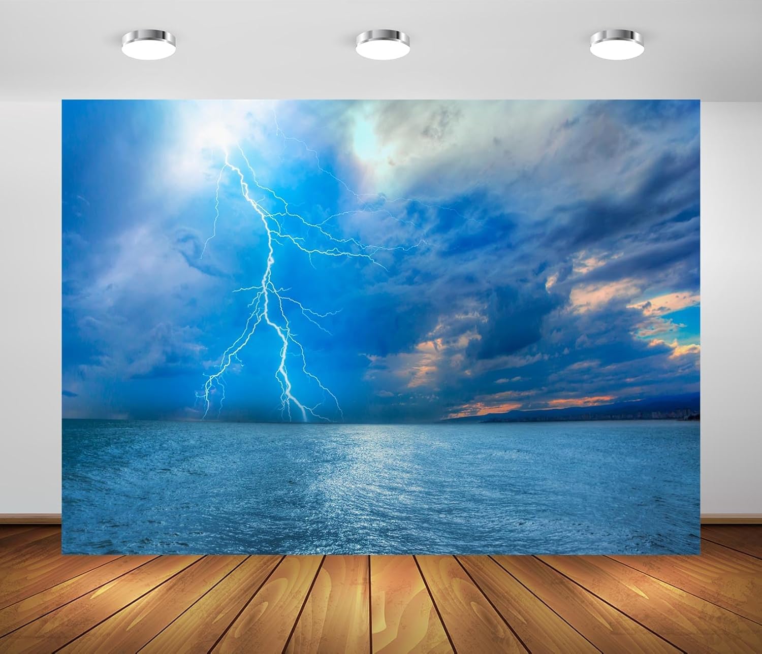 BELECO 3x2.5m Tessuto Sfondo mare tempestoso fulmini onde oceaniche cielo temporalesco bagliore tramonto sfondo fotografico per documentario natura meteo shooting tematico cabina fotografica
