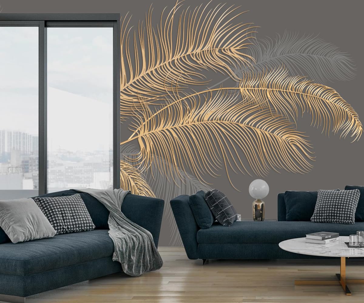 3D Silk Panoramic Wallpaper, 500 x 280 cm Large Gold Feather, Large Wall Poster for Living Room Adult, Children's Room - Image 3