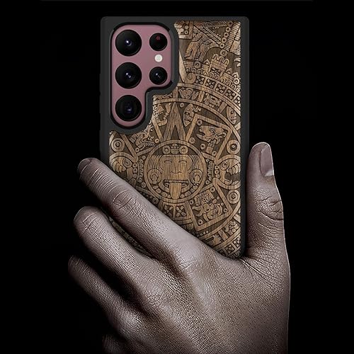 Miniatura 2 de Carveit Funda de madera para Galaxy S22 Ultra madera natural y TPU suave negro a prueba de golpes, diseño de madera único y elegante, compatible con