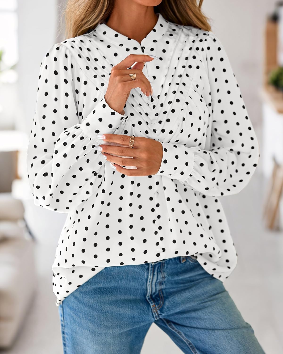 BTFBM Womens Tops Dressy Casual Spring 2026 Boho Floral V Neck Long Sleeve Half Button Down Shirt Work Business Blouses - Image 5