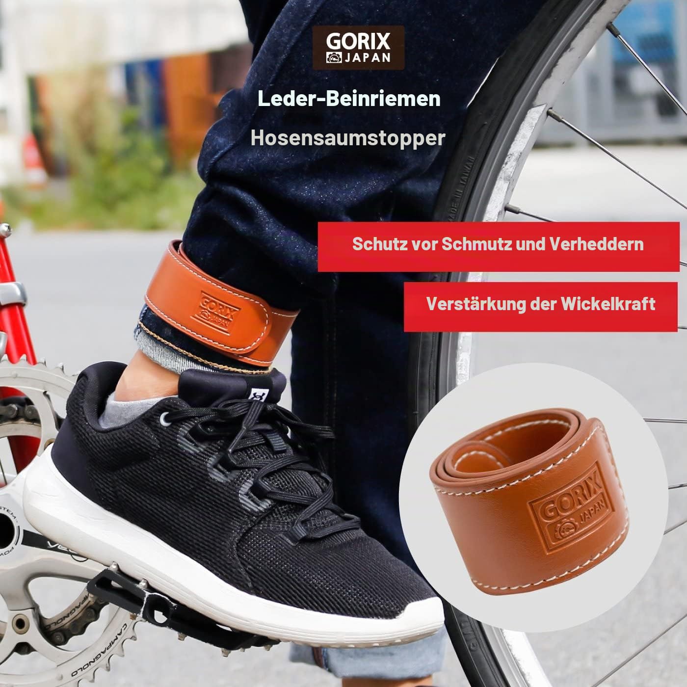 GORIX Bike Ankle Leg Pants Strap Band Leder Clip Protector Braun Radfahren Fahrrad (GX-SUSOROLL)