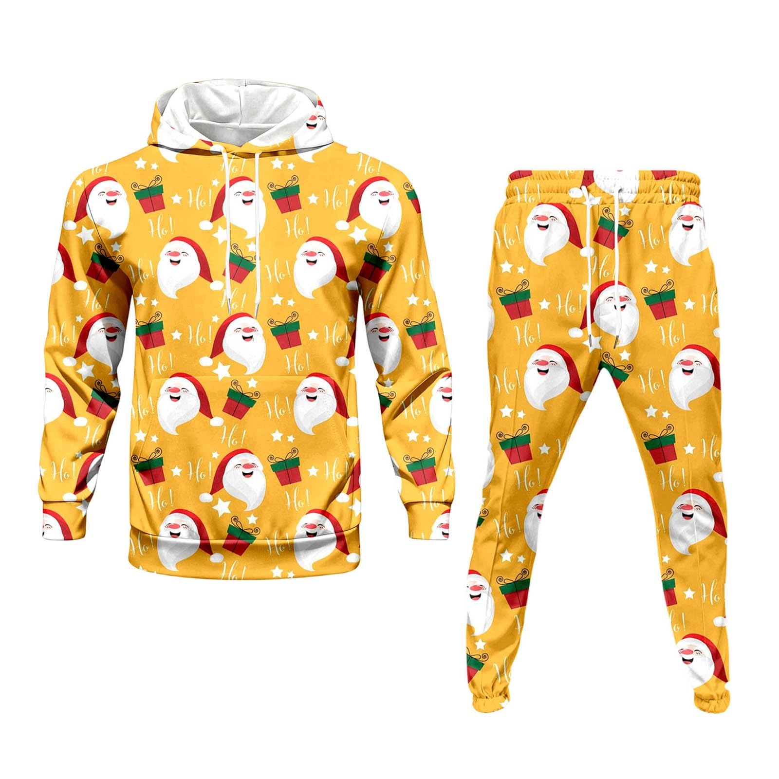 Generisch Świąteczny dres męski do joggingu, świąteczny dres treningowy, zestaw świąteczny, zabawny, świąteczny strój z kapturem i spodniami do biegania