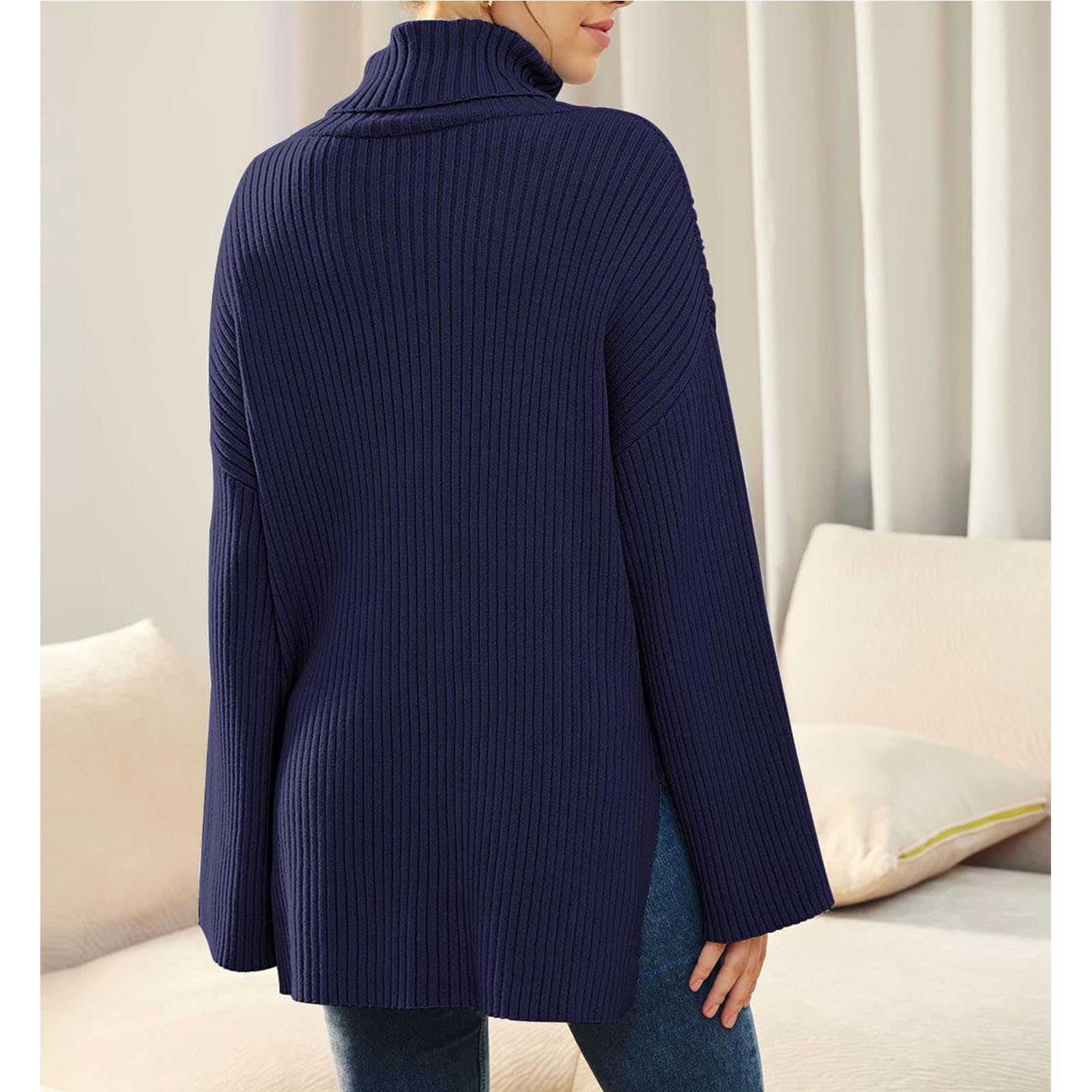 Greabuy Maglione a collo alto oversize alla moda da donna maglione a costine felpa per donna maglione casual camicie da donna maglioni da donna felpe leggere in maglia