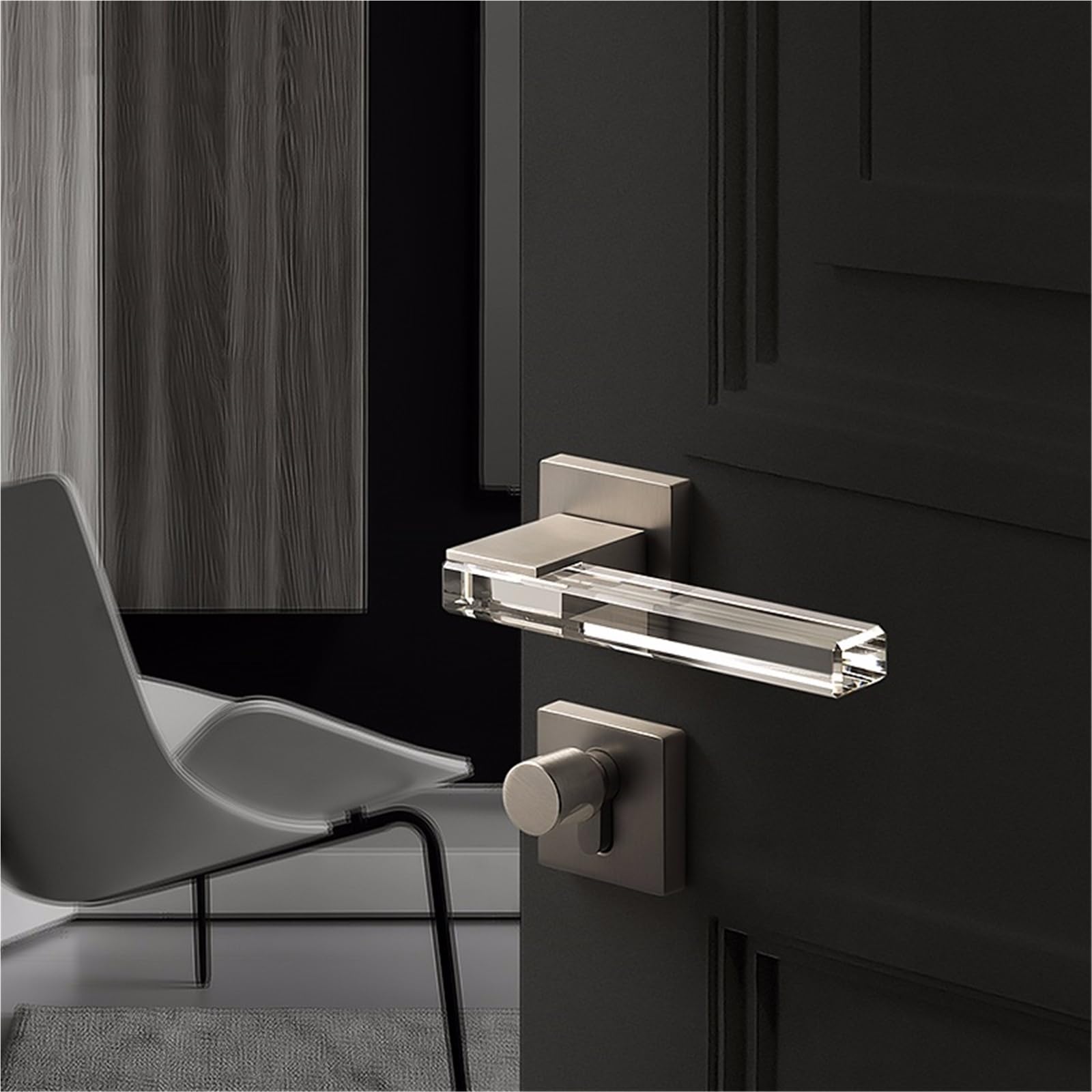 Cerradura de puerta habitación con manija cristal mudo, cerradura interior moda, herrajes for muebles, entrada llave(7286-225W-N)