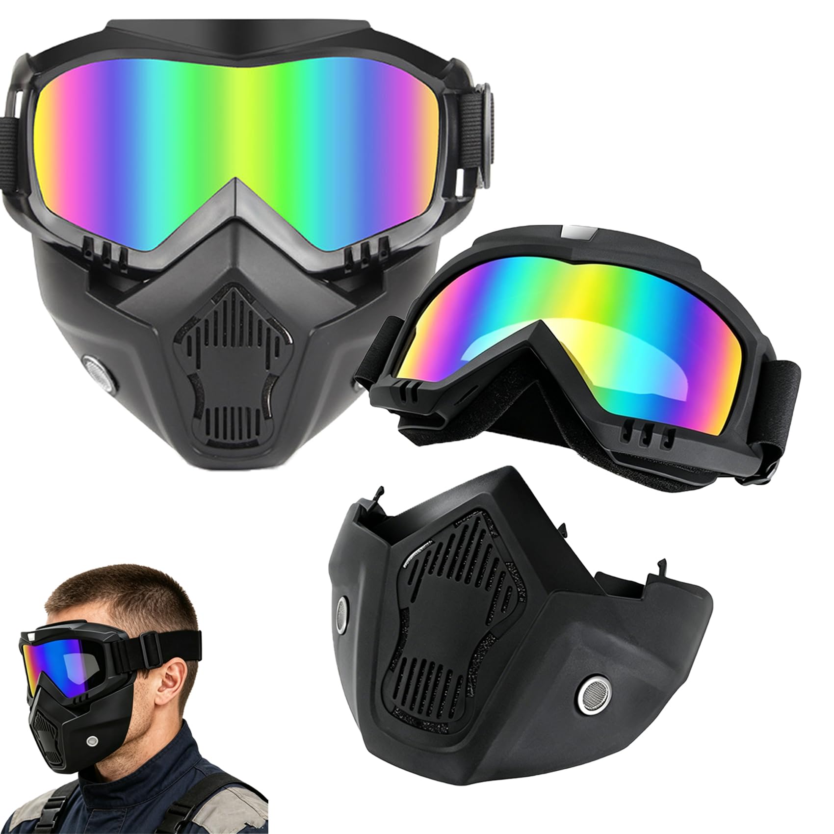 Detachable Full Face Goggle Mask, Anti-Fog Grass Cutting Mask with Sponge Pad, for Welding, Riding and Mowing Protection (2PC-Colored) : Tools & Home Improvement