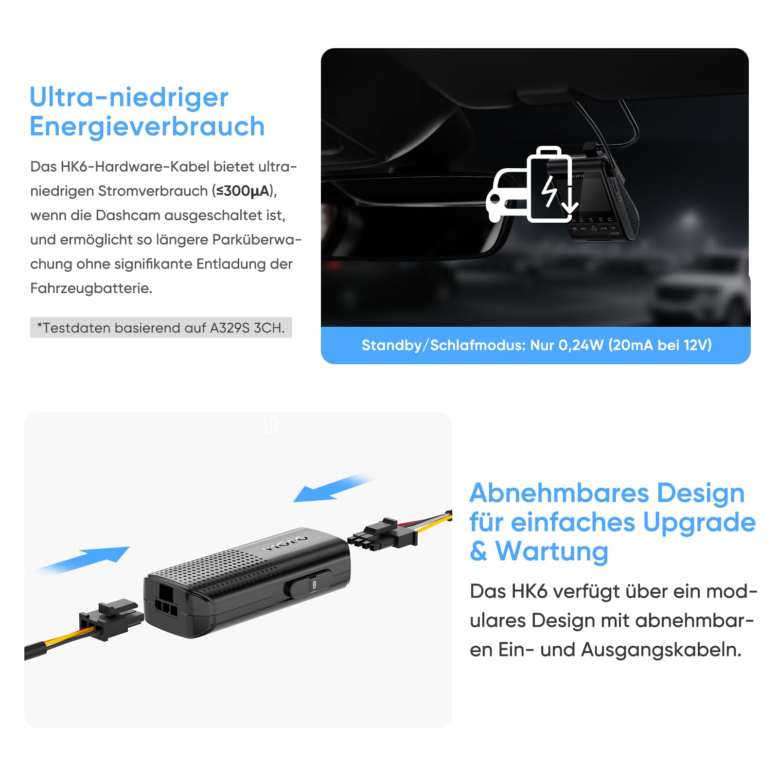 VIOFO HK6 Hardwire Kabel für A329S / A119M Pro Dashcam, Unterstützt Energiespar- u. intelligente Hybrid-Parkmodus Aktiviert den Parkmodus und den Niederspannungsschutz, Sicherung ist erforderlich