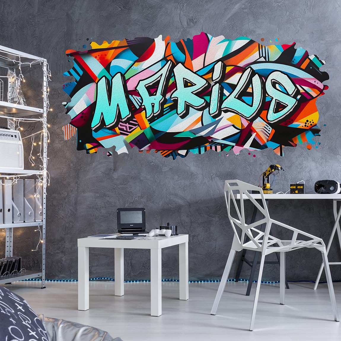 Autocollant Mural Prénom Personnalisé Style Graffiti - Effet 3D - Vinyle Amovible - Personnalisable Jusqu'à 12 Caractères