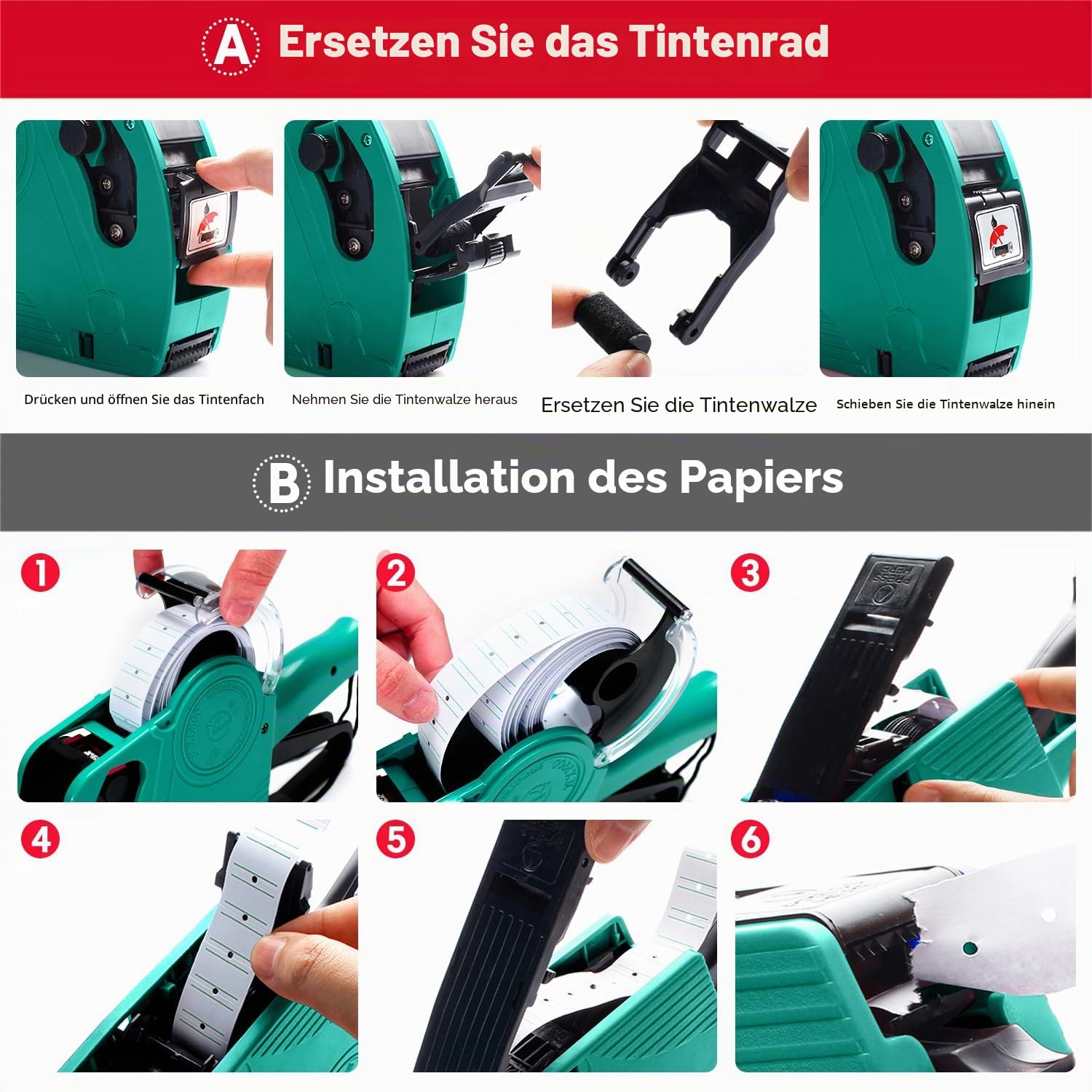 KPX MX5500 Preisauszeichen-Pistole mit 5150 Aufkleber-Etiketten und extra Tinte, 8-stellige Etikettenhersteller für Einzelhandel, Lebensmittelgeschäft (grün)