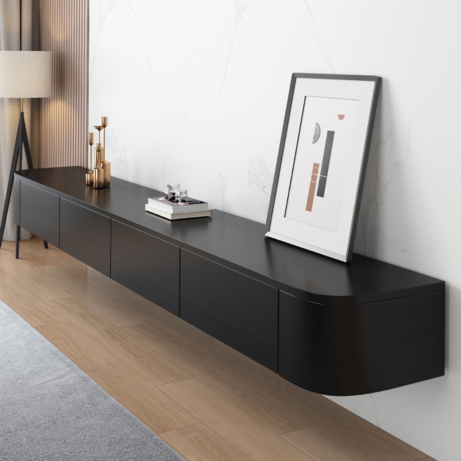 Moderno soporte flotante de pared para TV con puertas abatibles, consola central de entretenimiento para televisores de 40 a 130 pulgadas, elegante estante colgante para sala de estar, diseño que
