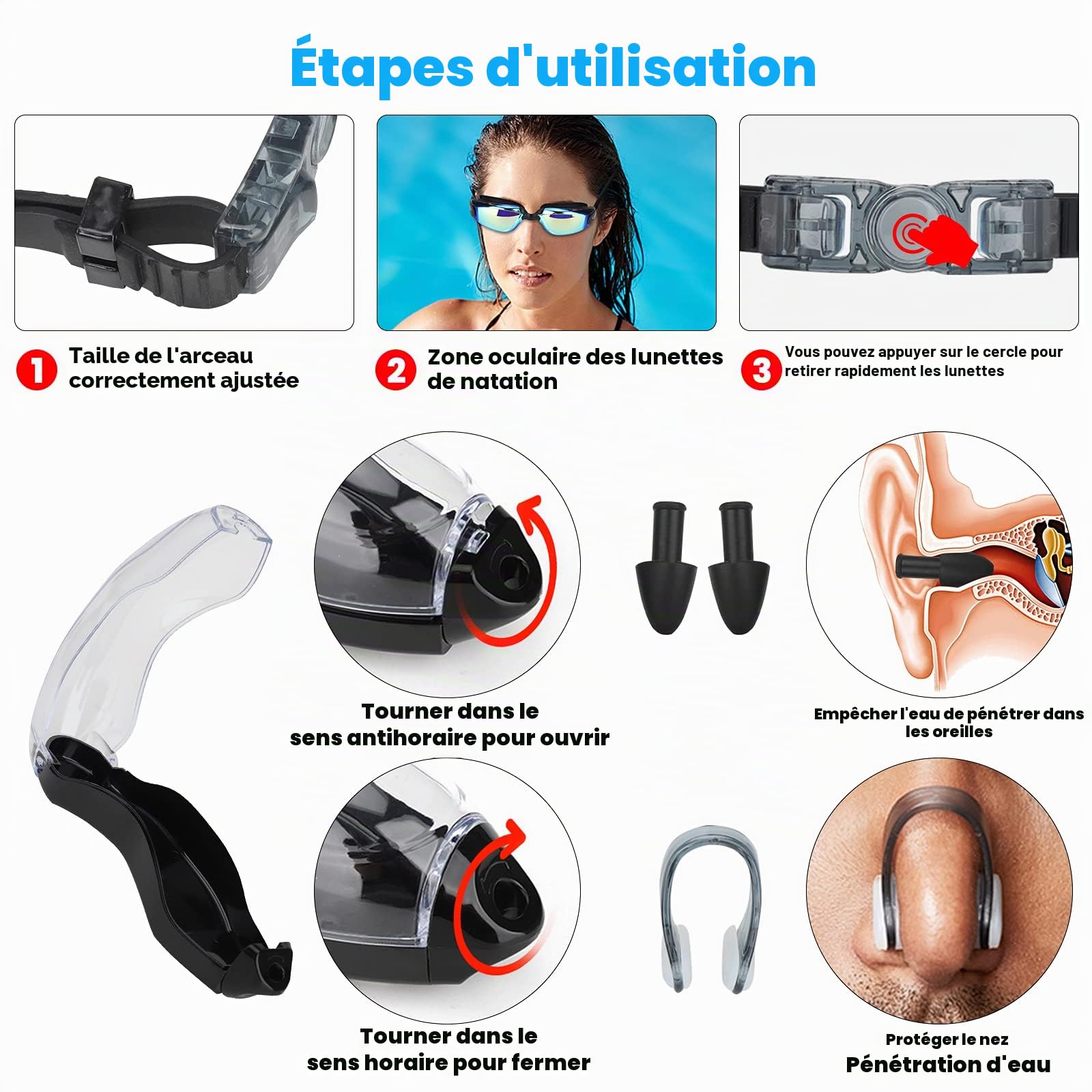 Lunettes de Natation,Lunettes de Natation à Verres Polarisés Anti-buée et Protection UV pour Hommes Femmes Adultes Adolescents