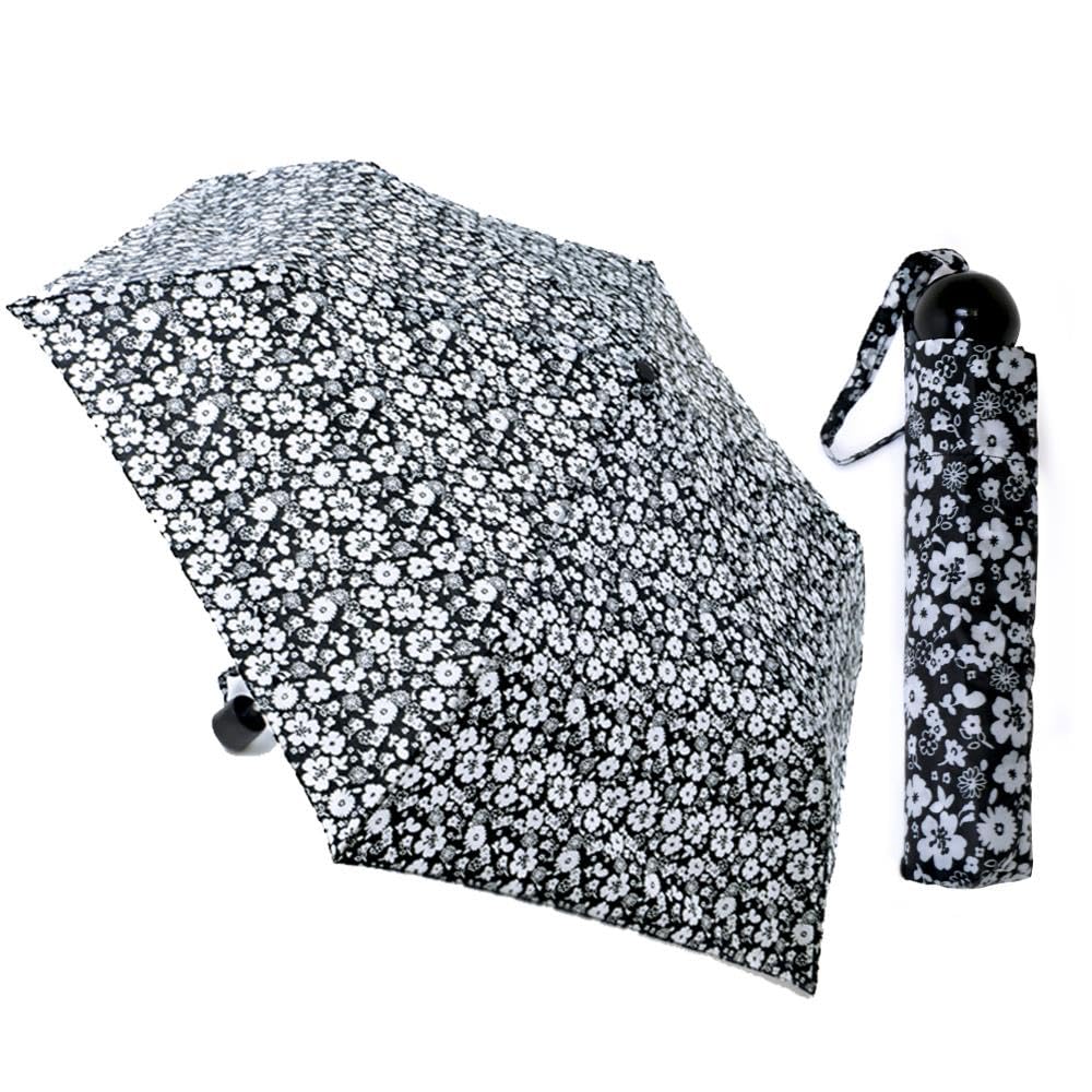 A2Z Supermini Umbrella Assorted Monochrome Spot Stripe Floral Designs Ergonomic Ball Handle Compact Traveling Small Folding Brolly Windproof Durable Canopy Rainproof Sun Resist Outdoor Portable Shade