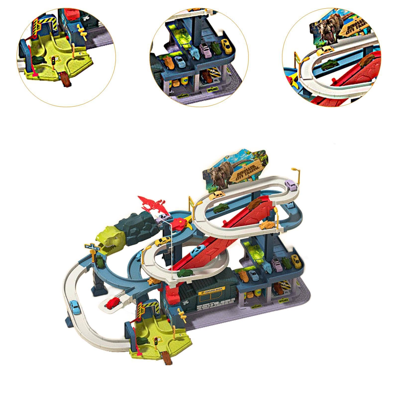 Dinosaurier Rennbahn Set, Pädagogische Spielzeugfahrzeuge für Kinder, Stadt