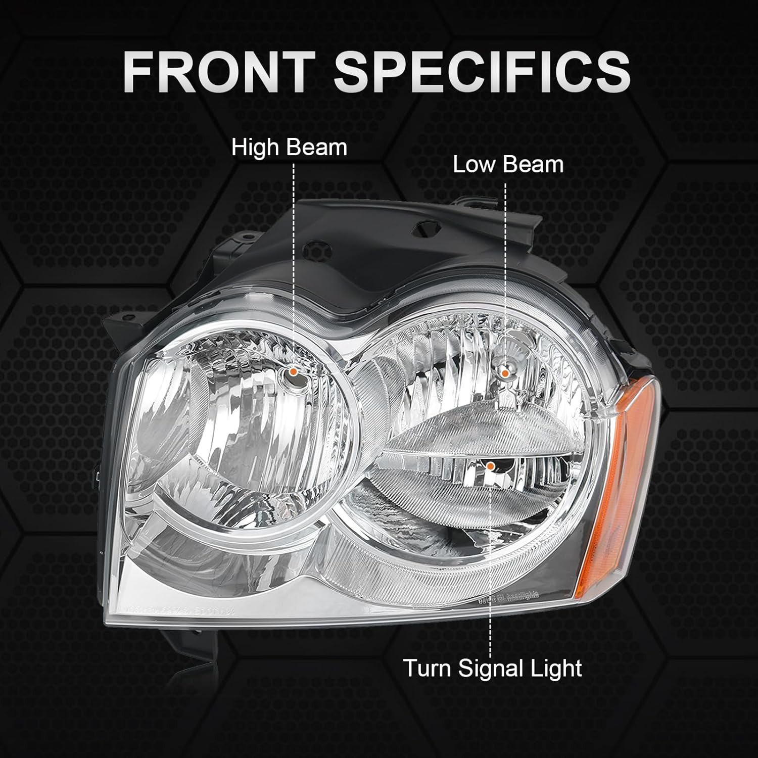 Headlights Assembly Replacement For Jeep Grand Cherokee 2005 2006 2007, Chrome With Amber Reflector