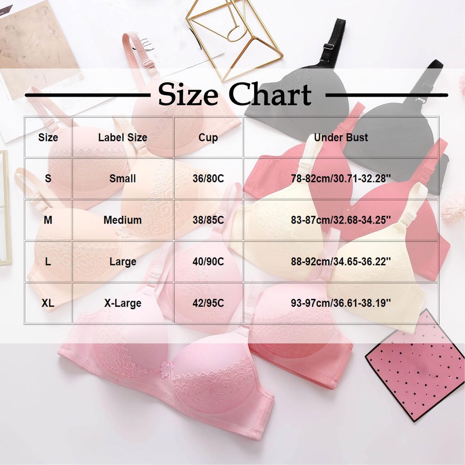 Women Sexy Lace Underwire Bralette Push Up Padded Adjustable Strap Lift Support Bra Full Coverage Lingerie Bra