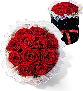 11 Flowers Red Roses Bouquets Mother's Day Birthday Gifts for Women Real Preserved Flowers for Delivery Prime, Eternal Rose for Her on Valentines Proposal Wedding Anniversary Gifts-Red